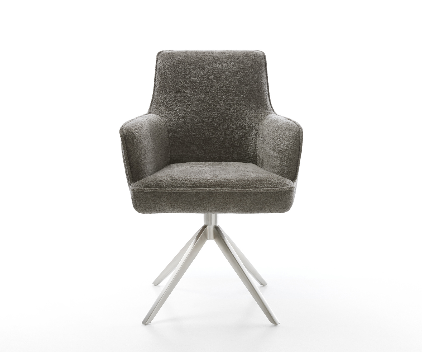 Jídelní židle Heira-Flex s područkami bouclé měkký tmavě béžová křížová podnož široká nerezová ocel 360° otočný houpací funkce taštičkové pružiny - Obrázek 2