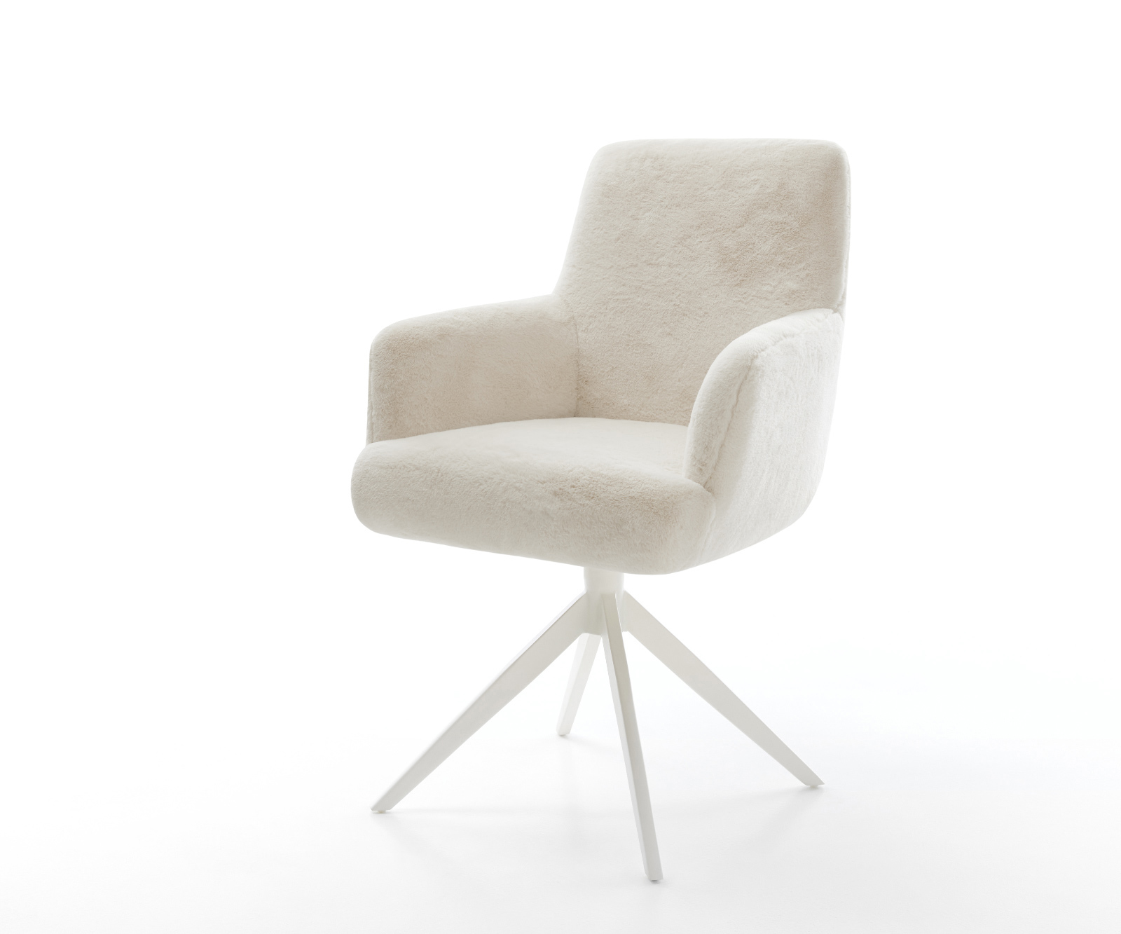 Jídelní židle Heira-Flex s područkami plyšový manšestr krémová bílá křížová podnož široká bílá otočný 360° houpací funkce taštičkové pružiny