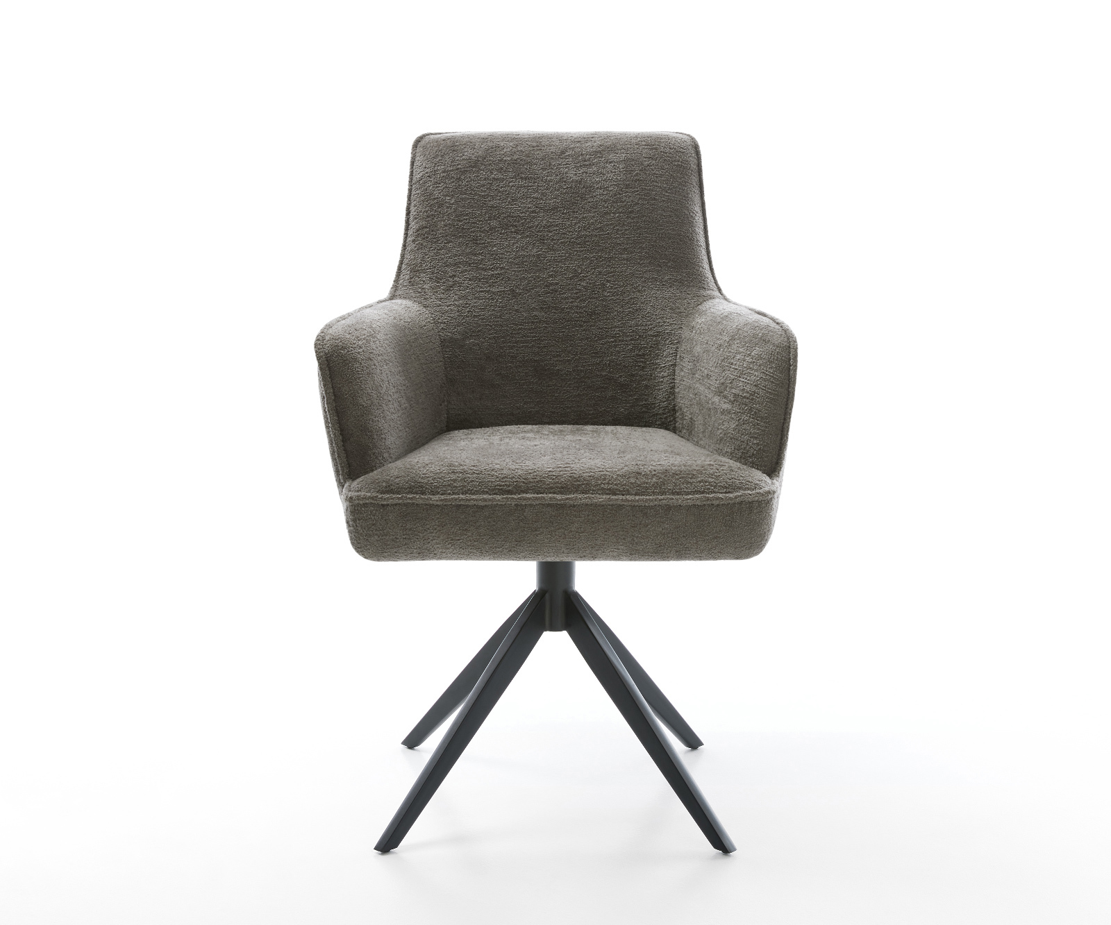 Jídelní židle Heira-Flex s područkami bouclé měkký tmavě béžová křížová podnož široká černá 360° otočný houpací funkce taštičkové pružiny - Obrázek 2