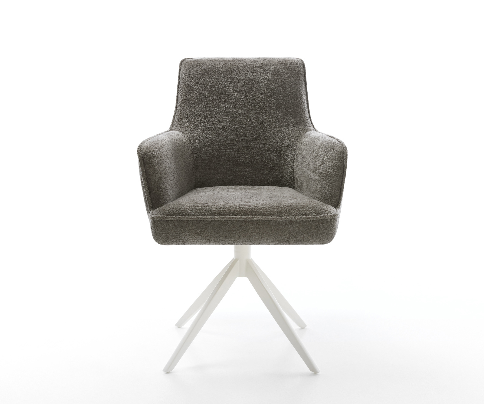 Jídelní židle Heira-Flex s područkami bouclé měkký tmavě béžová křížová podnož široká bílá 360° otočná houpací funkce taštičkové pružiny - Obrázek 2