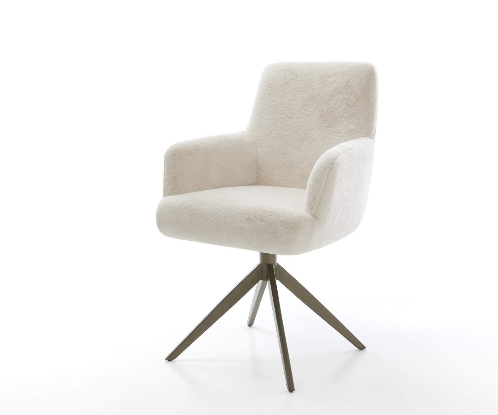 Jídelní židle Heira-Flex s područkami plyšový manšestr krémovo-bílá křížová podnož široká titanová barva 360° otočný houpací funkce taštičkové pružiny