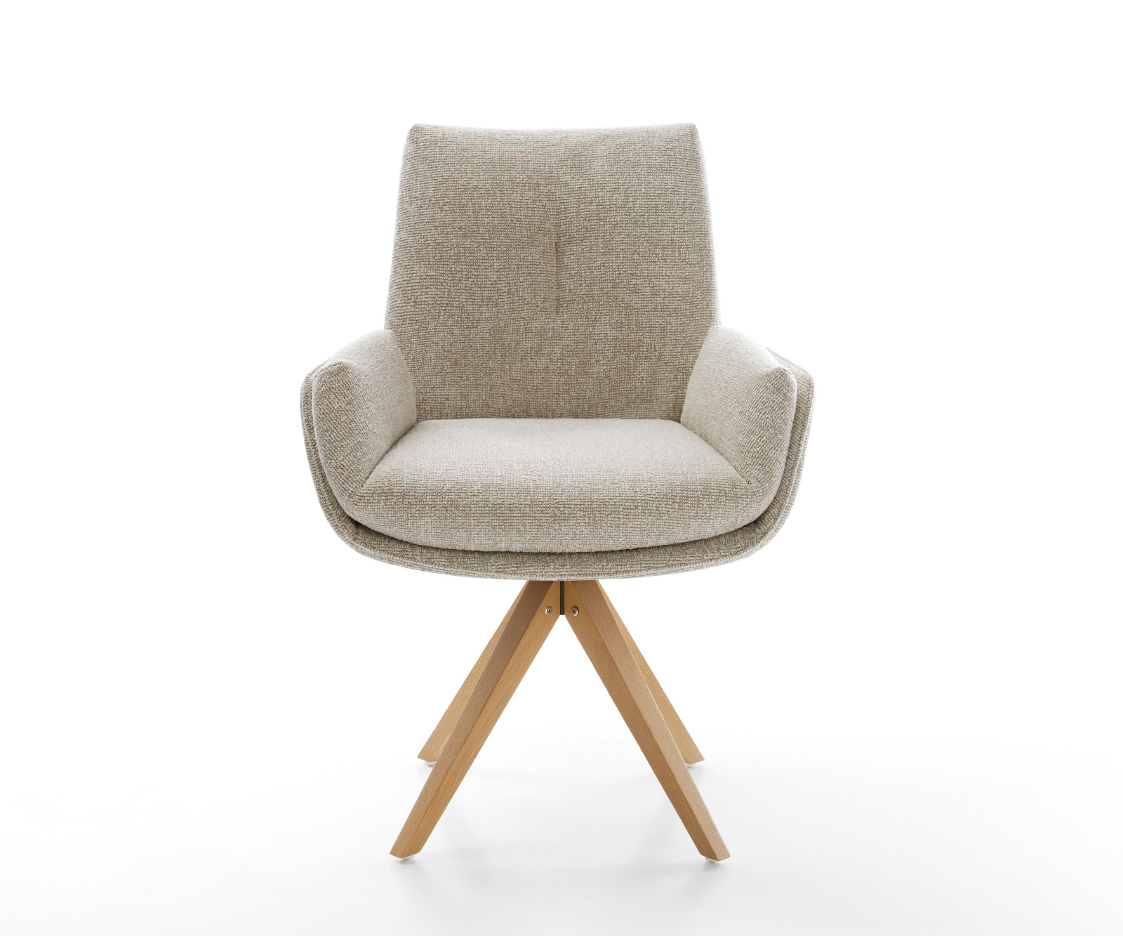 Jídelní židle Clea-Flex látka Měkký béžová dřevěná podnož hranatý přírodní 180° otočný - Obrázek 2