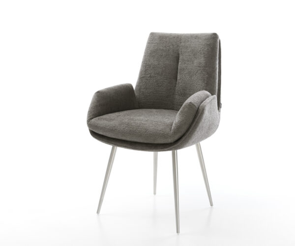 Jídelní židle Clea-Flex bouclé měkký tmavě béžová 4-nohá zúžená nerezová ocel