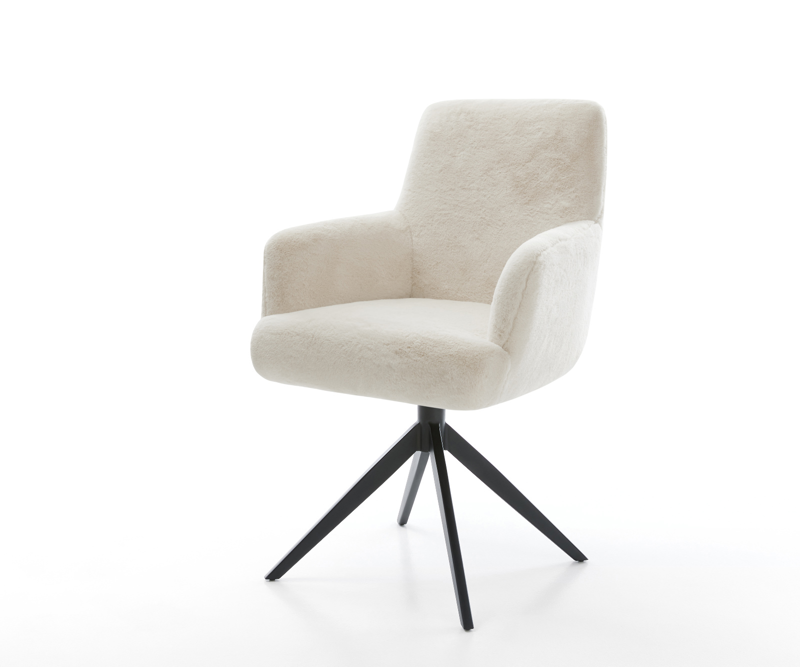 Jídelní židle Heira-Flex s područkami plyšový manšestr krémovo-bílá křížová podnož široká černá otočný 360° houpací funkce taštičkové pružiny