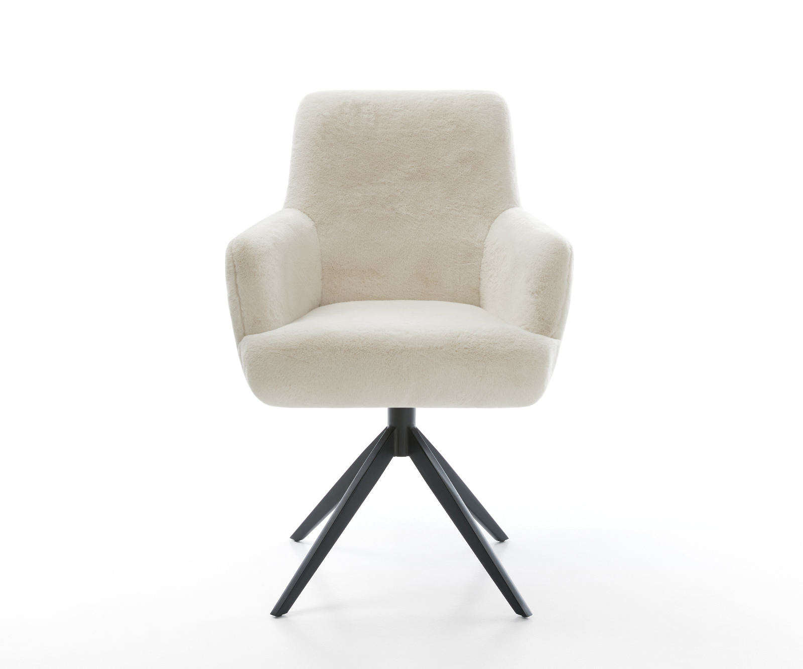 Jídelní židle Heira-Flex s područkami plyšový manšestr krémovo-bílá křížová podnož široká černá otočný 360° houpací funkce taštičkové pružiny - Obrázek 2