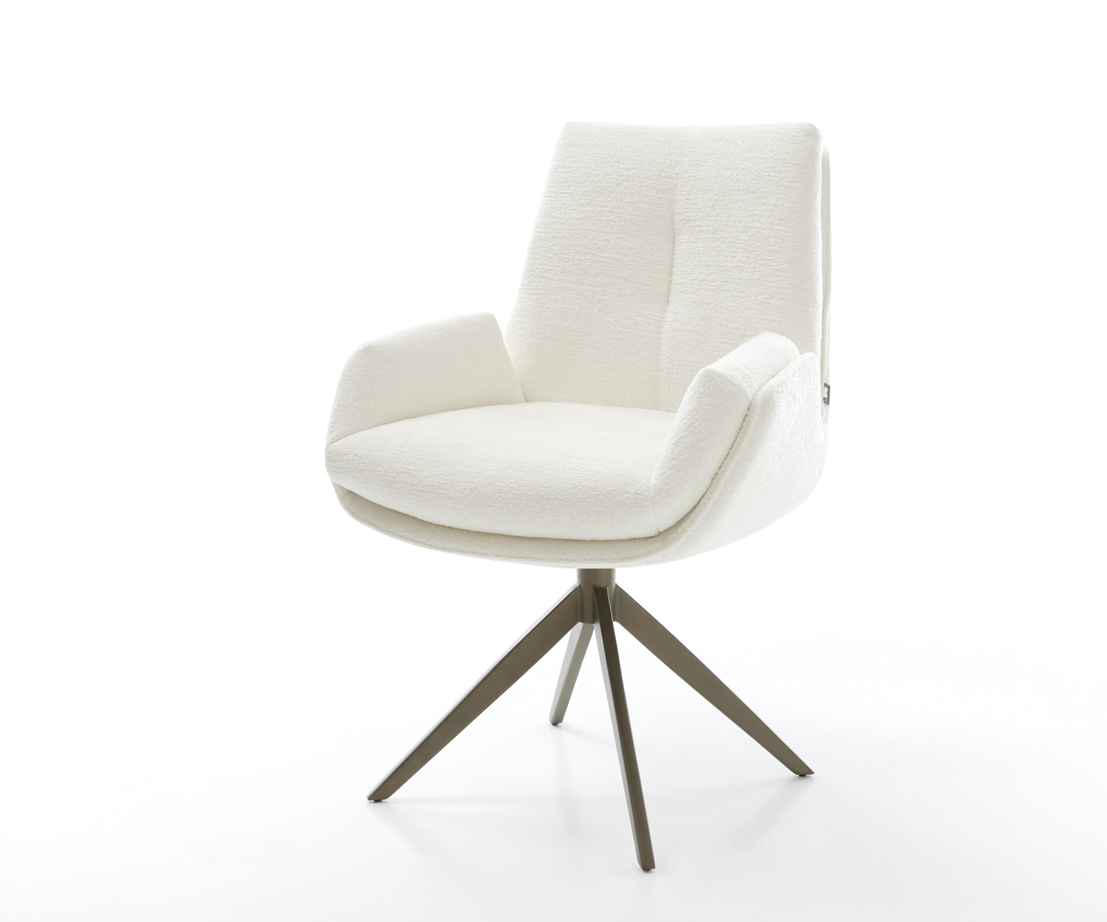 Jídelní židle Clea-Flex bouclé měkký béžová široká křížová podnož titanová barva 360° otočný houpací funkce