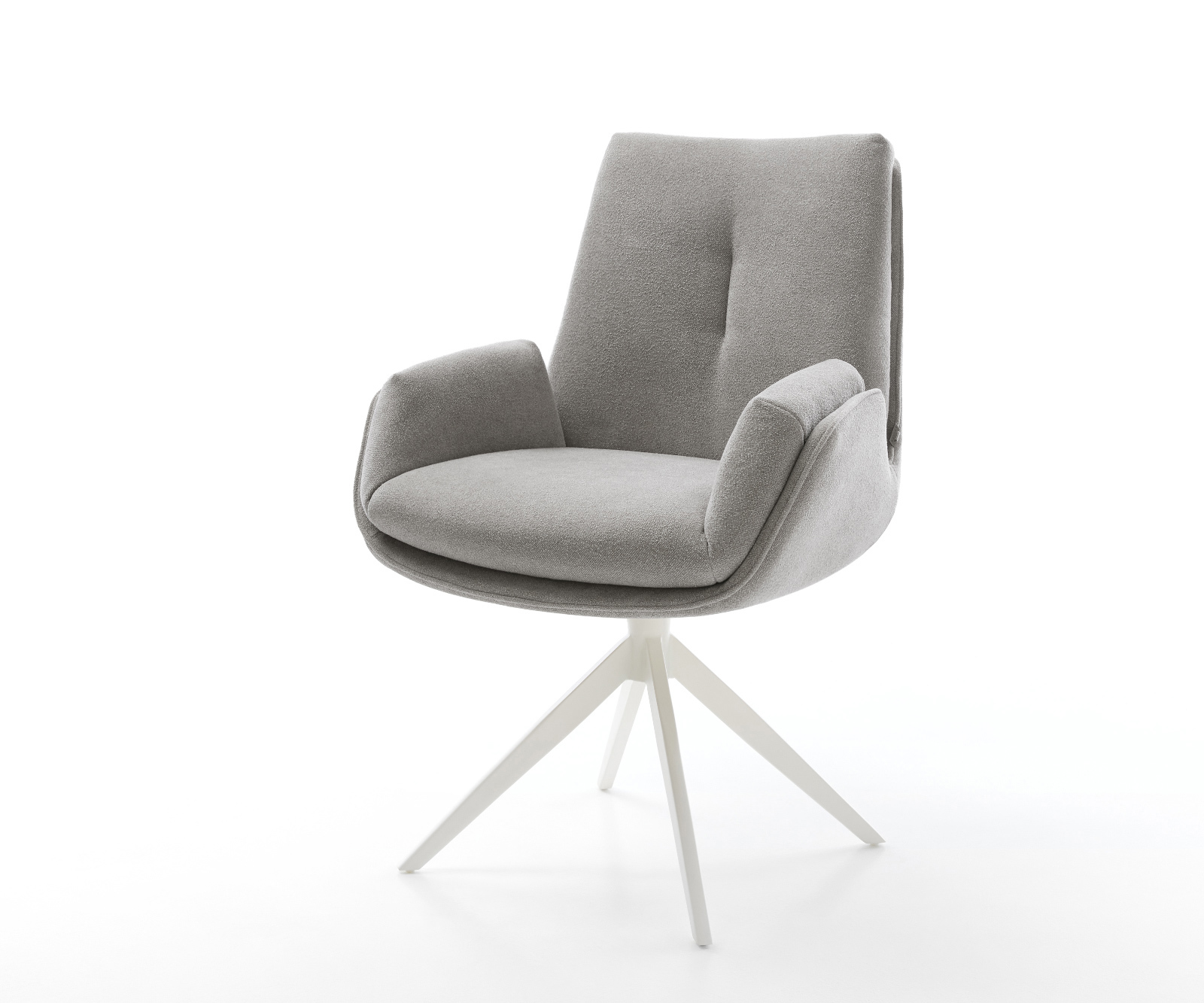 Jídelní židle Clea-Flex látka Měkký šedá křížová podnož široká bílá 360° otočný houpací funkce