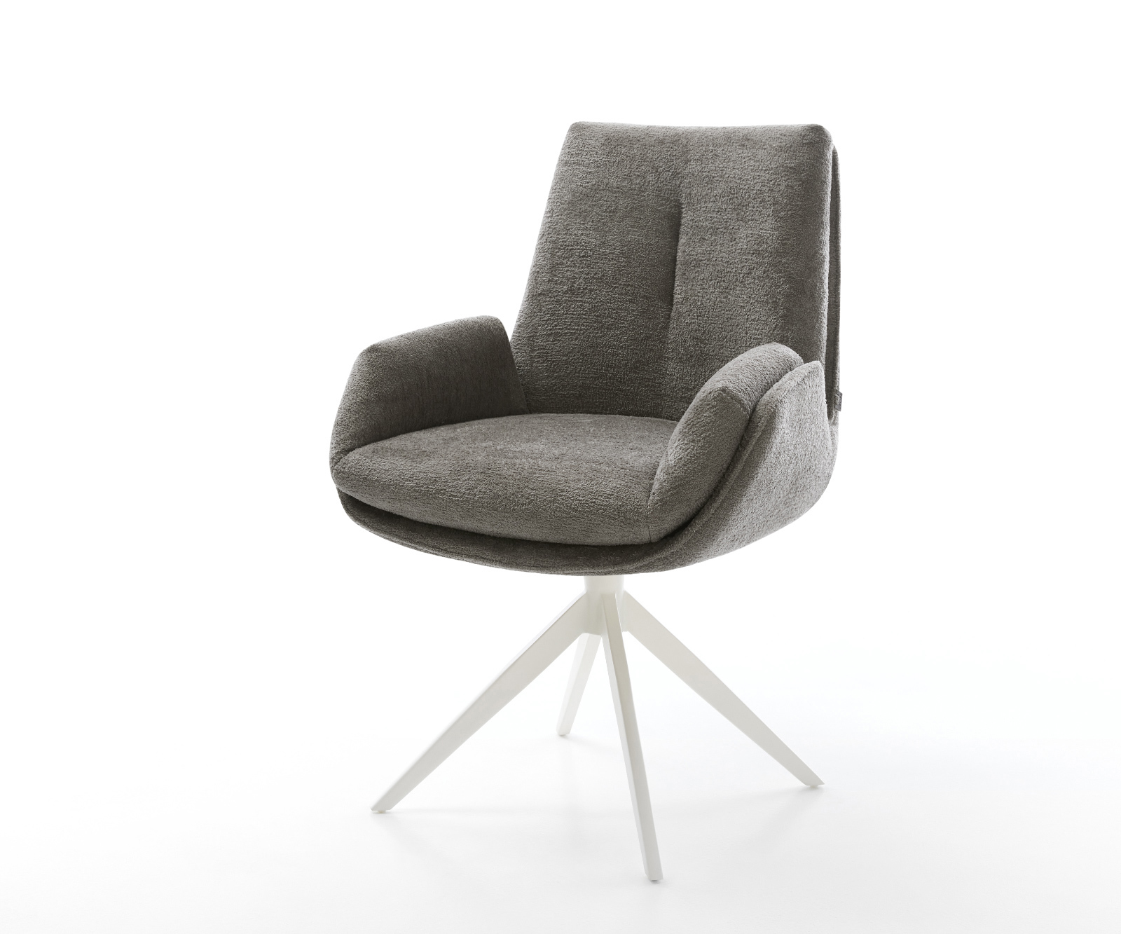 Jídelní židle Clea-Flex bouclé měkký tmavě béžová křížová podnož široká bílá 360° otočný houpací funkce