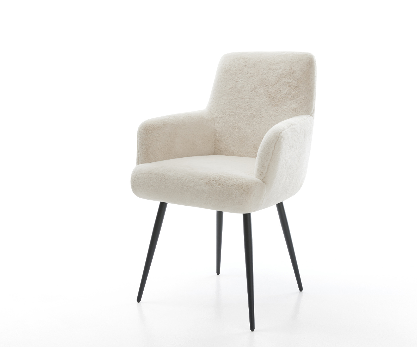 Jídelní židle Heira-Flex s područkami plyšový manšestr krémovo-bílá 4-nohá zúžená černá taštičkové pružiny