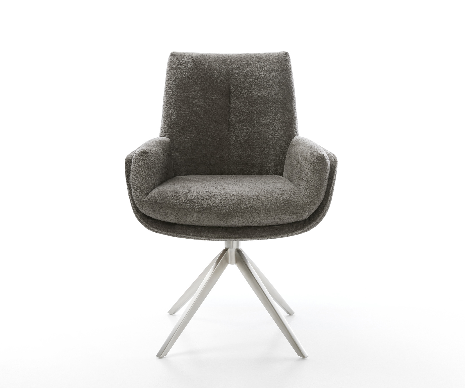 Jídelní židle Clea-Flex bouclé měkký tmavě béžová křížová podnož široká nerezová ocel 360° otočný houpací funkce - Obrázek 2