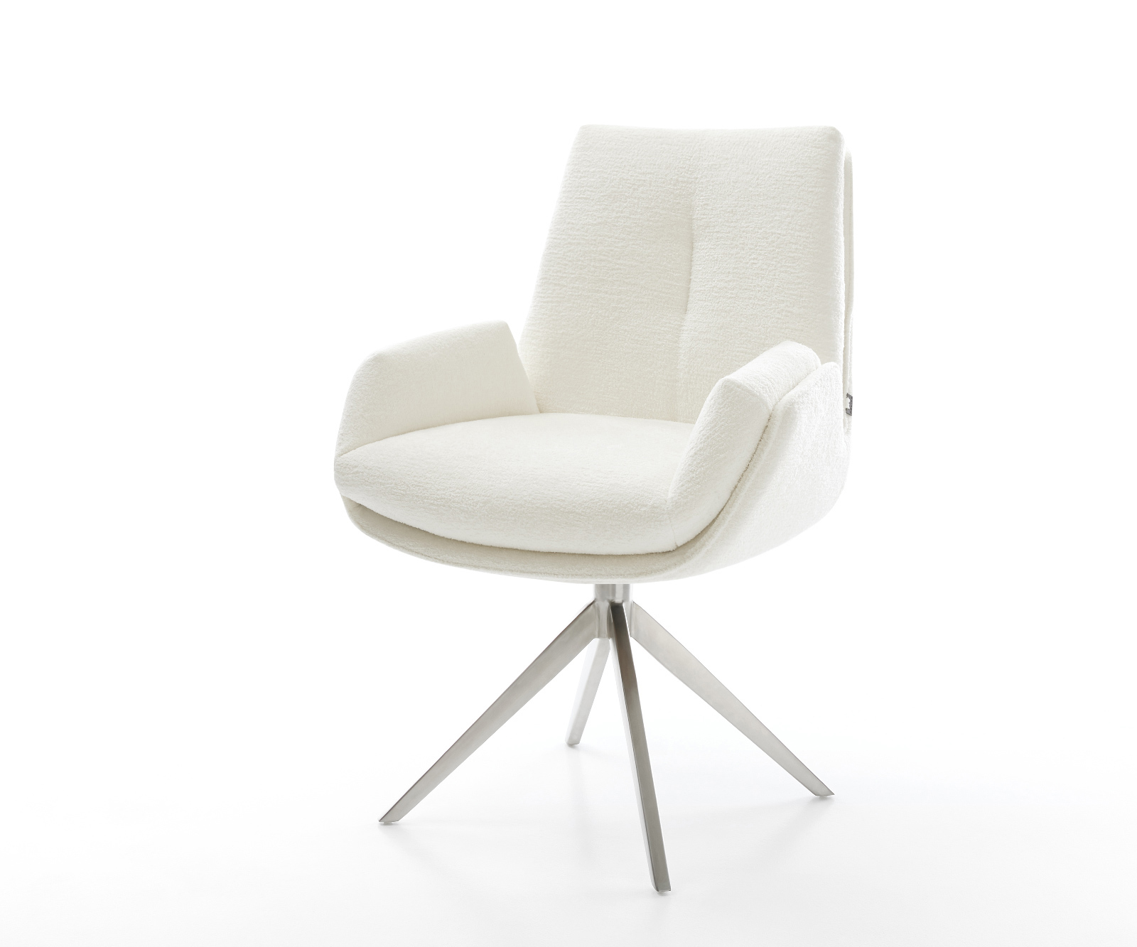 Jídelní židle Clea-Flex bouclé měkký béžová křížová podnož široká nerezová ocel 360° otočný houpací funkce