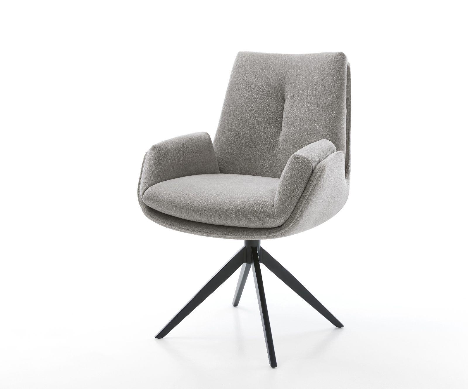 Jídelní židle Clea-Flex látka Měkký šedá křížová podnož široká černá 360° otočný houpací funkce