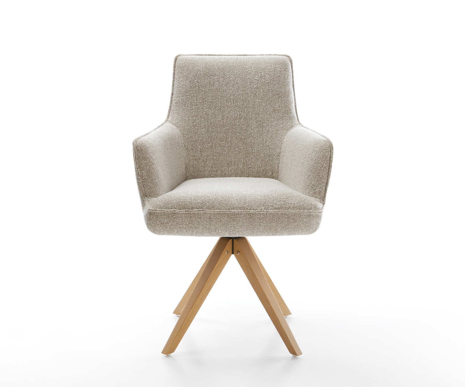 Jídelní židle Heira-Flex s područkami tkanina Měkký béžová dřevěná podnož hranatá přírodní 180° otočný taštičkové pružiny - Obrázek 2