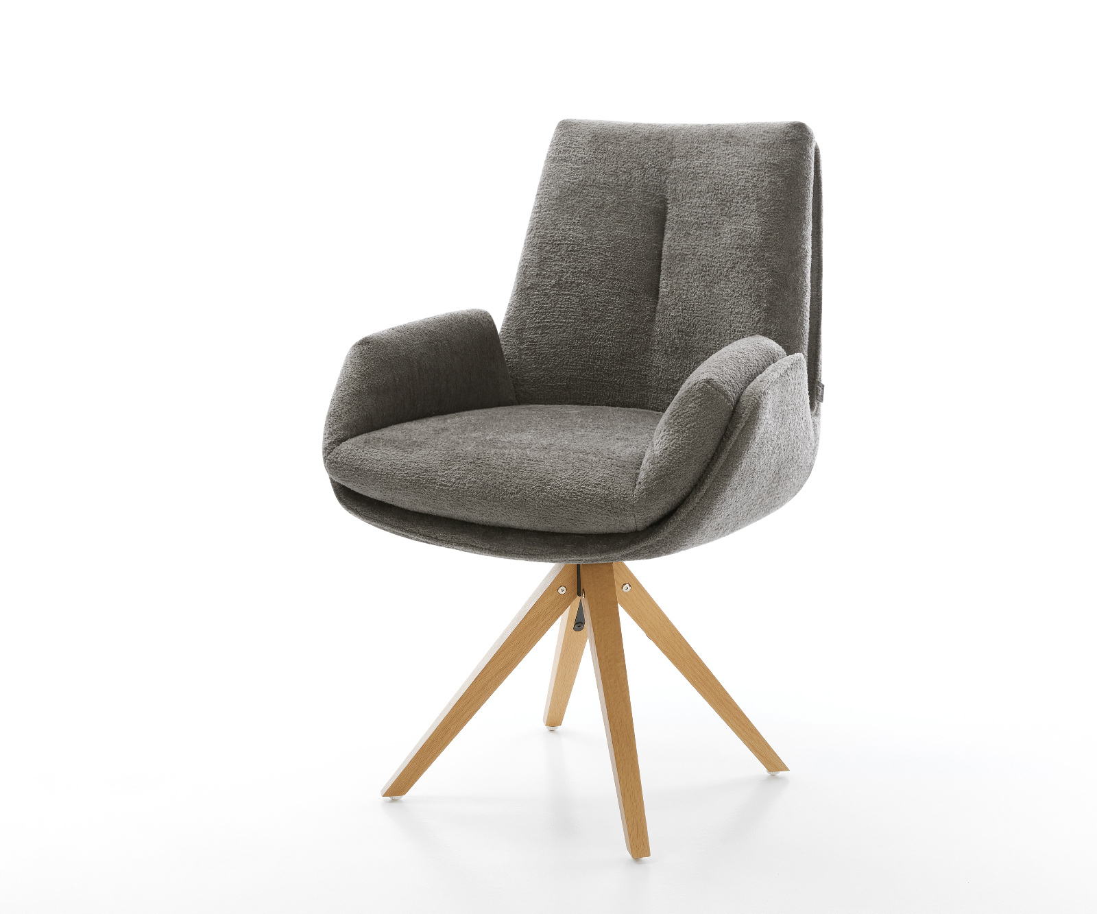 Jídelní židle Clea-Flex bouclé měkký tmavě béžová dřevěná podnož hranatý přírodní 180° otočný