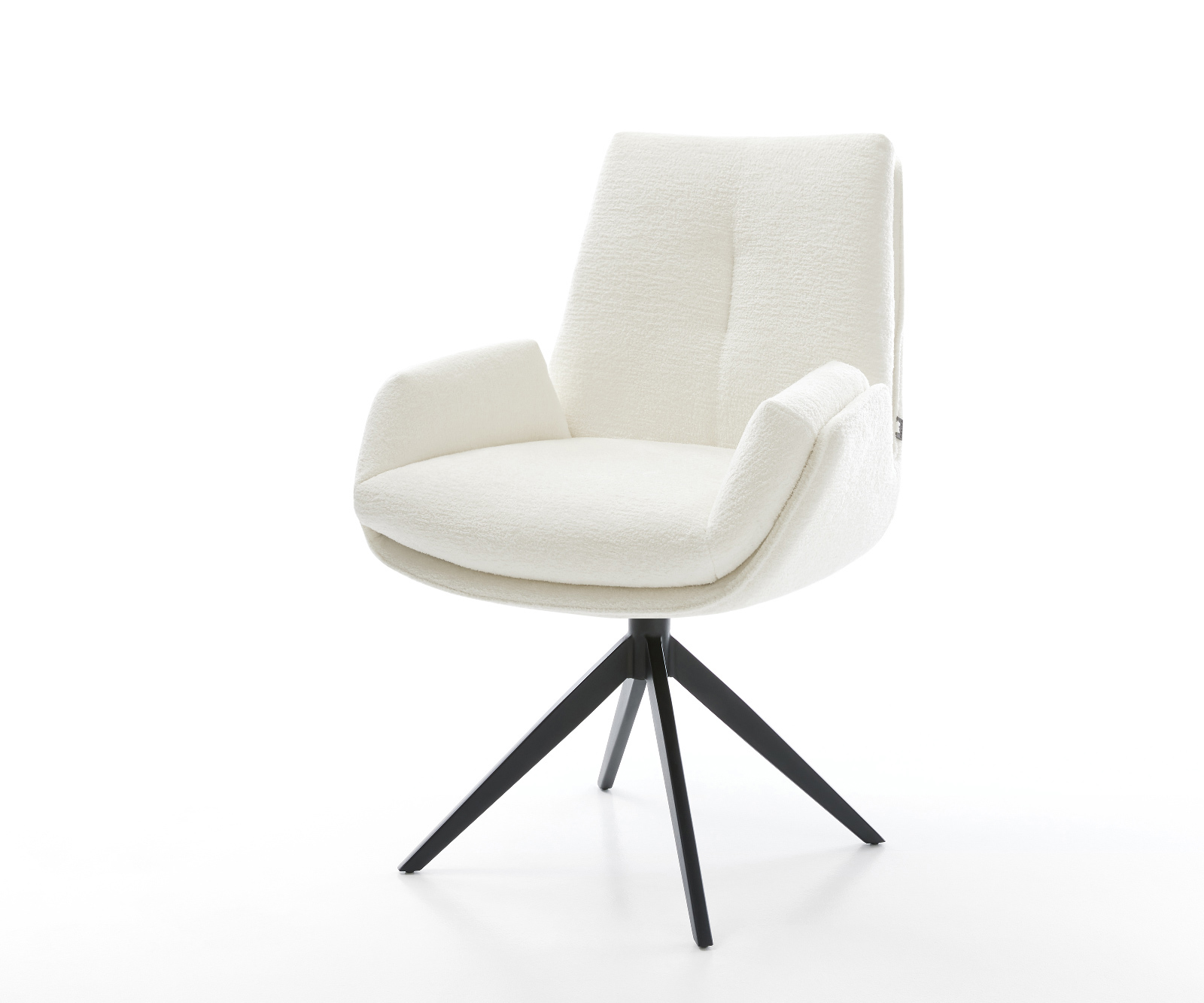 Jídelní židle Clea-Flex bouclé měkký béžová křížová podnož široká černá 360° otočný houpací funkce