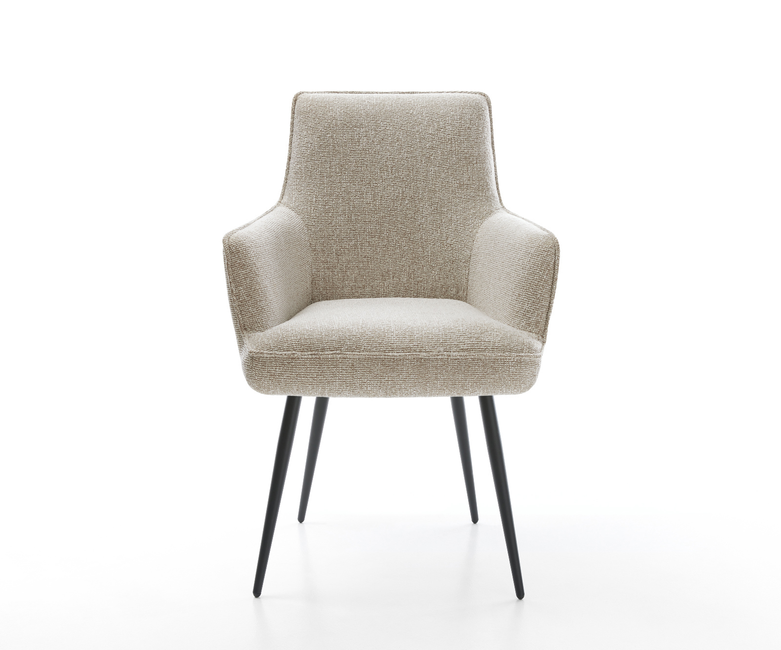 Jídelní židle Heira-Flex s područkami látka Měkký béžová 4-nohá zúžená černá taštičkové pružiny - Obrázek 2