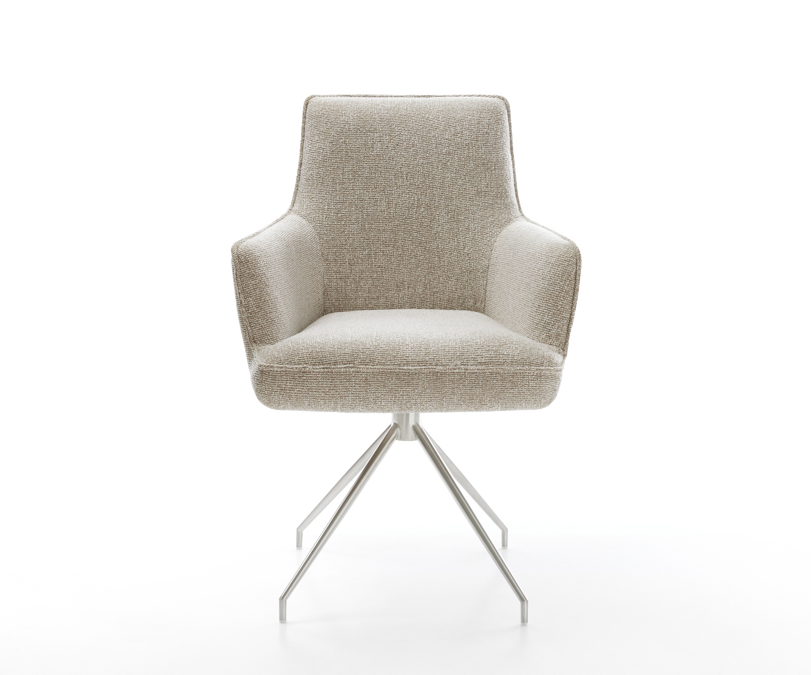 Jídelní židle Heira-Flex s područkami látka Měkký béžová křížová podnož zúžená nerezová ocel taštičkové pružiny - Obrázek 2