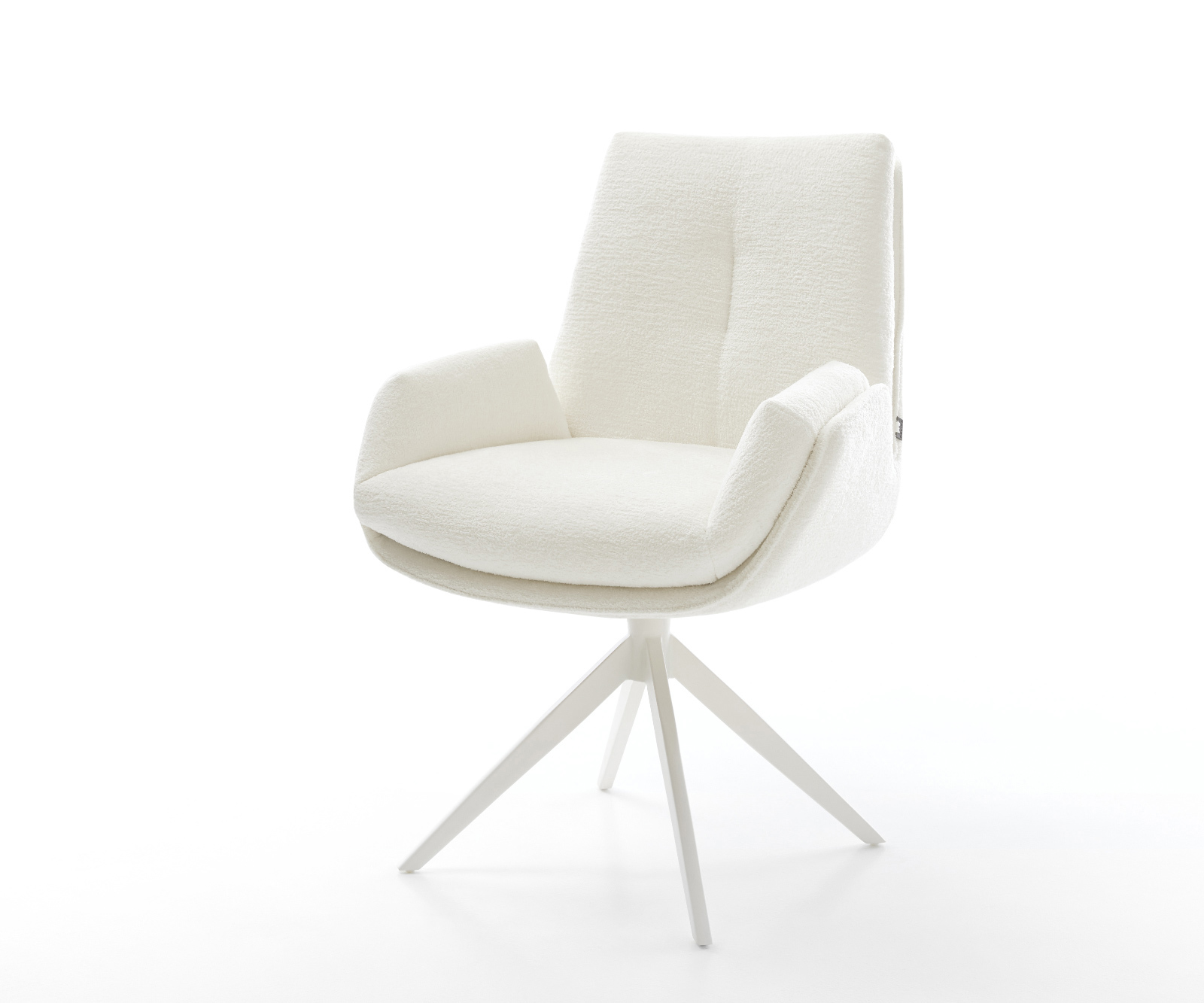 Jídelní židle Clea-Flex bouclé měkký béžová křížová podnož široká bílá 360° otočný houpací funkce