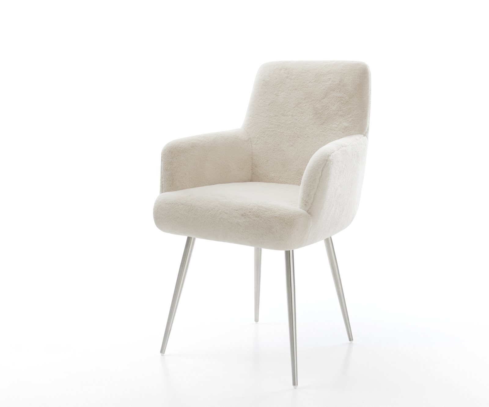 Jídelní židle Heira-Flex s područkami plyšový manšestr krémovo-bílá 4 nohy zúžené nerezová ocel taštičkové pružiny