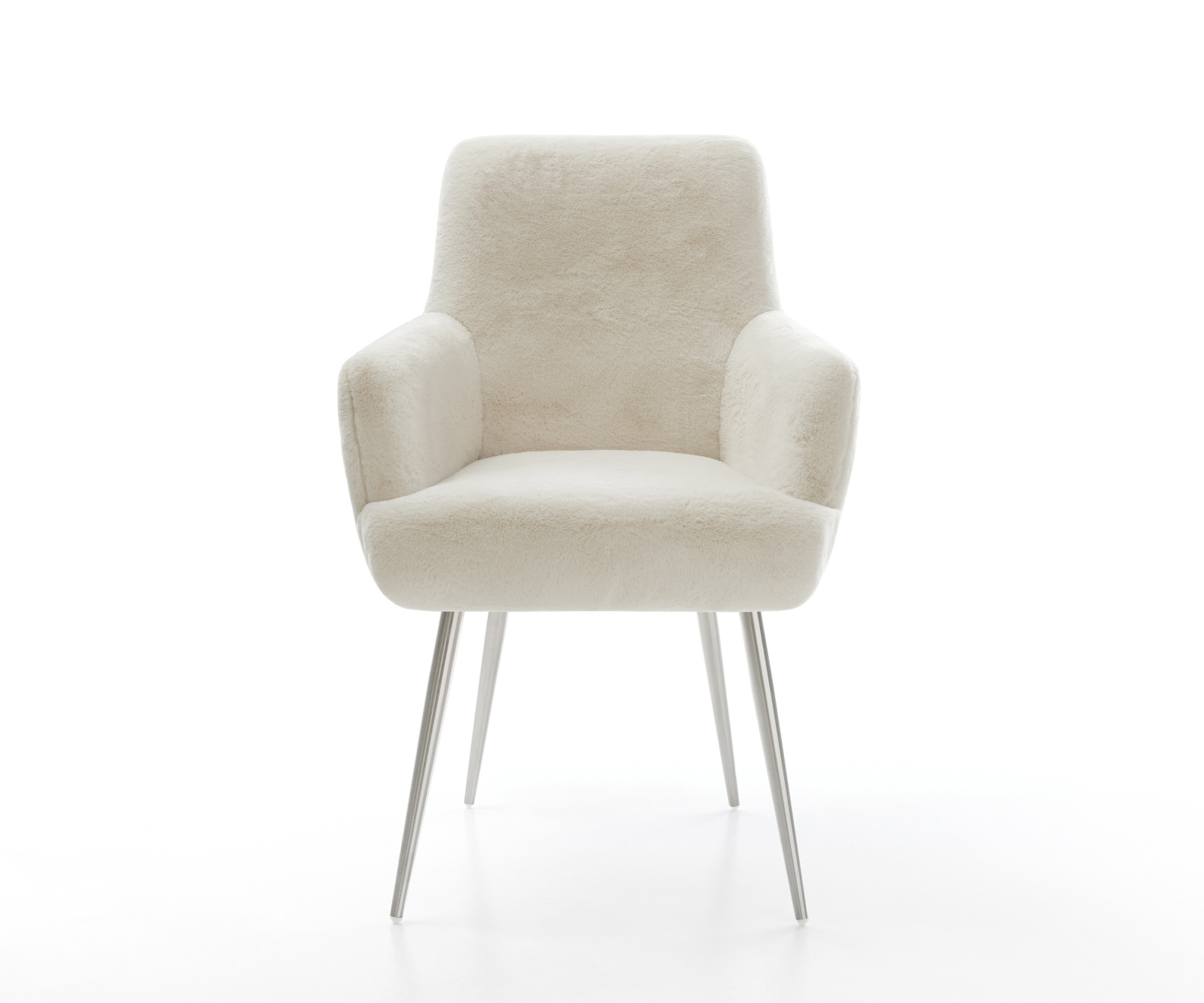 Jídelní židle Heira-Flex s područkami plyšový manšestr krémovo-bílá 4 nohy zúžené nerezová ocel taštičkové pružiny - Obrázek 2