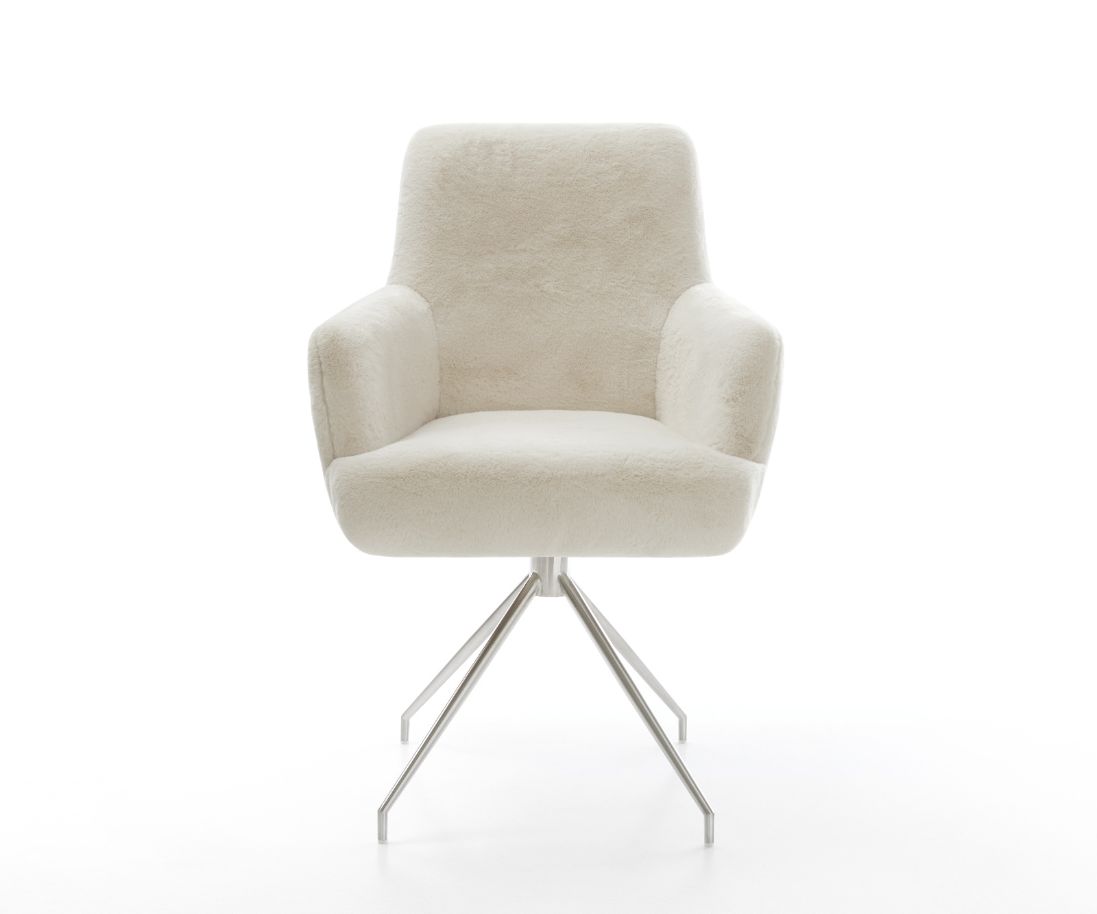 Jídelní židle Heira-Flex s područkami plyšový krémovo-bílá křížová podnož zúžená nerezová ocel taštičkové pružiny - Obrázek 2