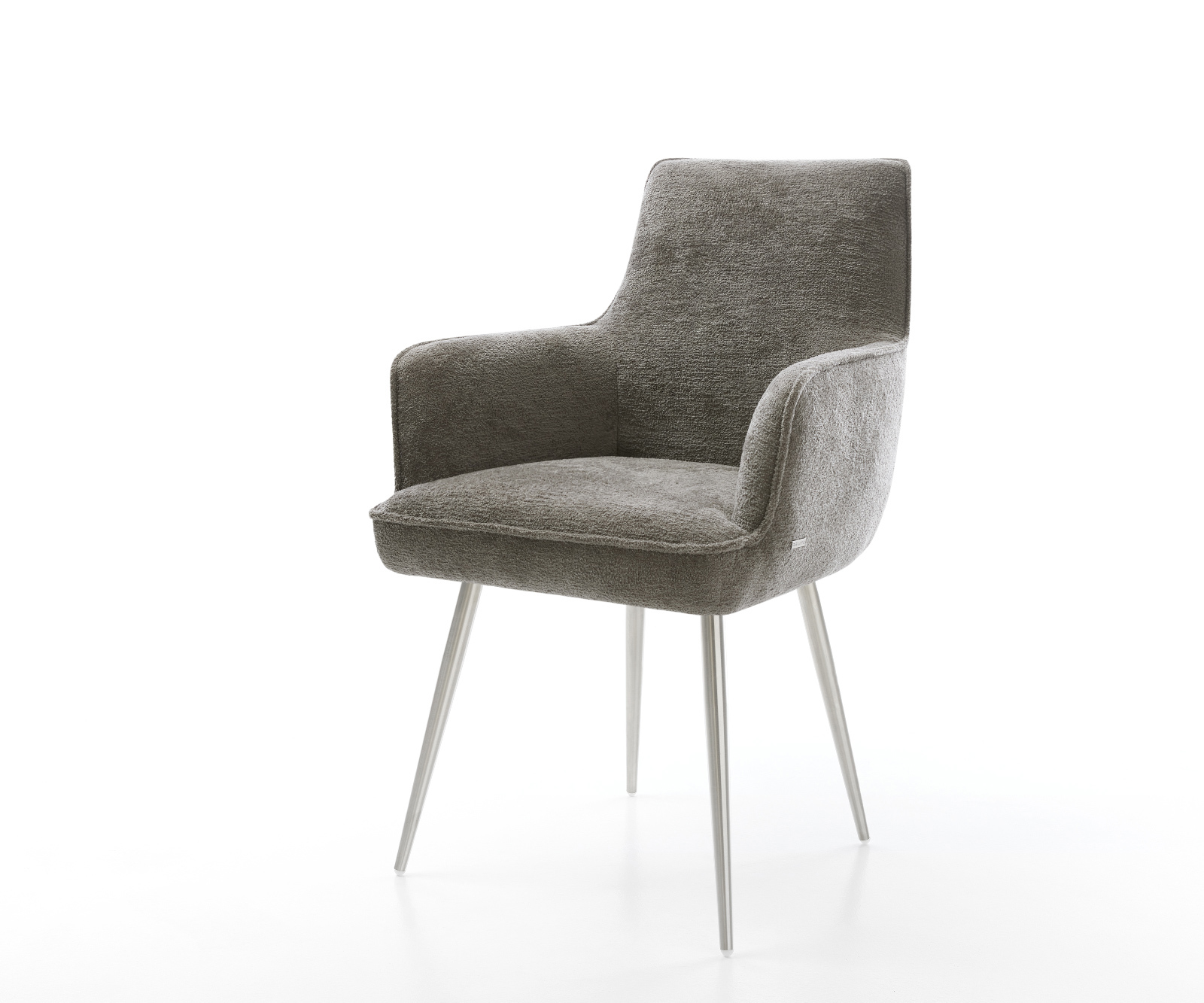 Jídelní židle Heira-Flex s područkami bouclé měkký tmavě béžová 4-nohá zúžená nerezová ocel taštičkové pružiny