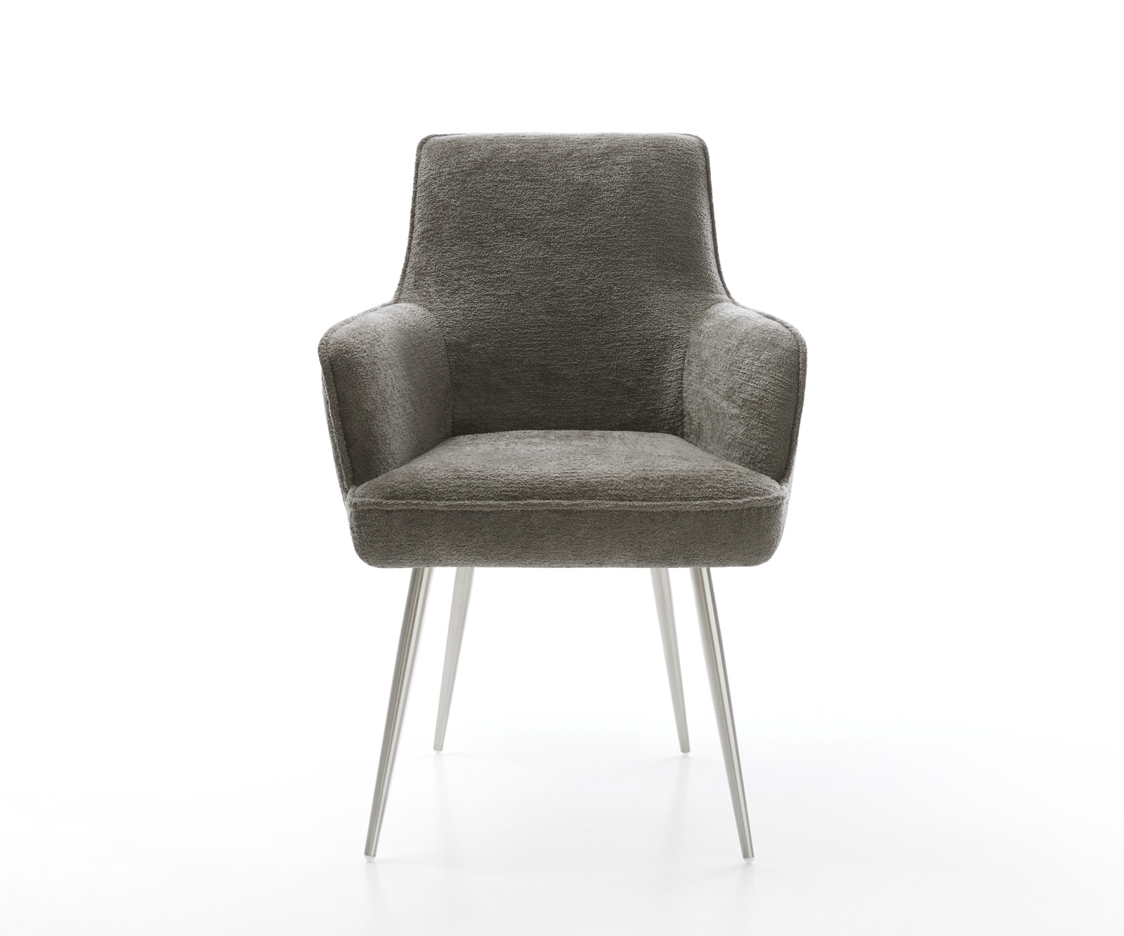 Jídelní židle Heira-Flex s područkami bouclé měkký tmavě béžová 4-nohá zúžená nerezová ocel taštičkové pružiny - Obrázek 2