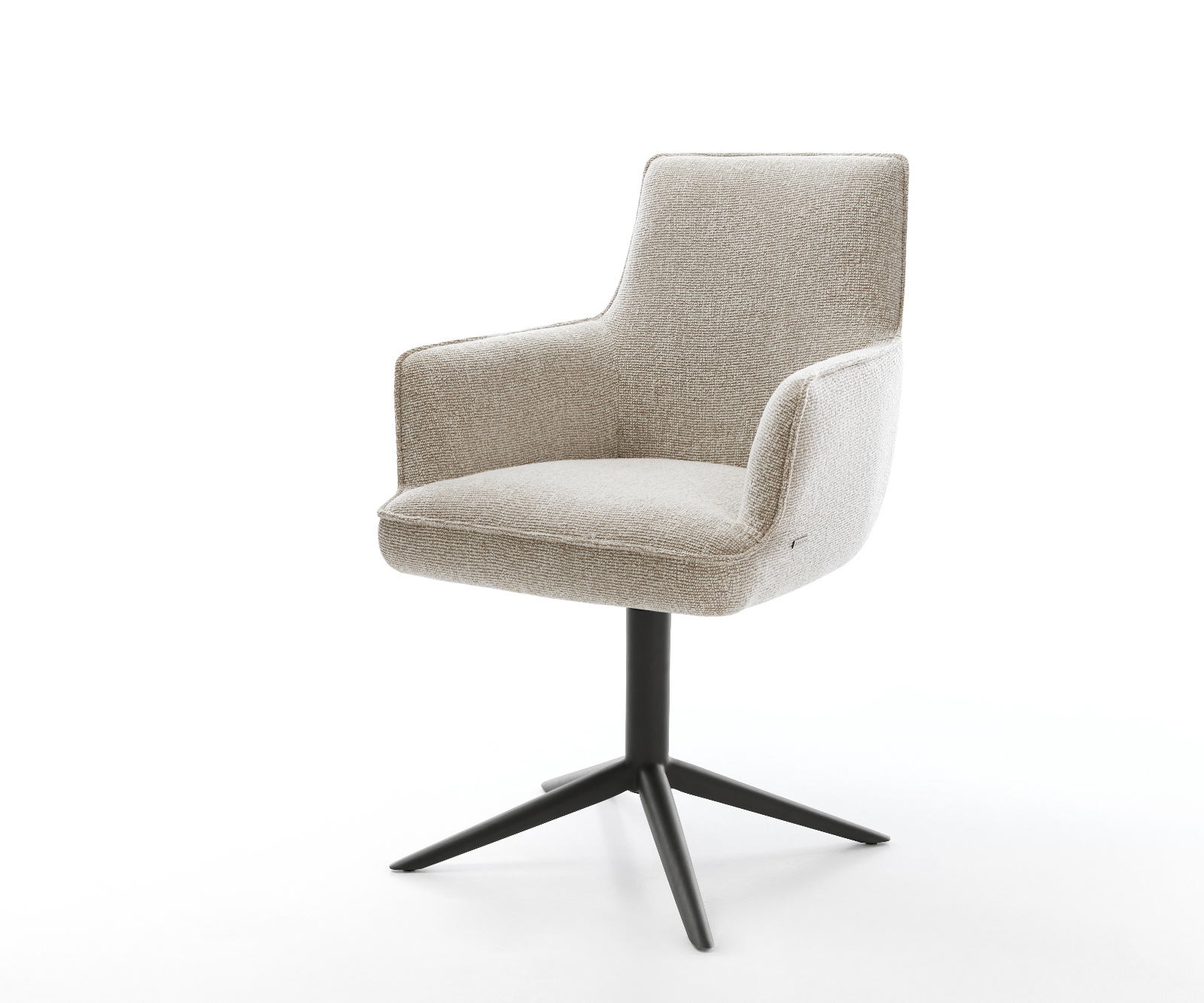 Jídelní židle Heira-Flex s područkami látka Měkký béžová křížová podnož černá 360° otočný houpací funkce taštičkové pružiny