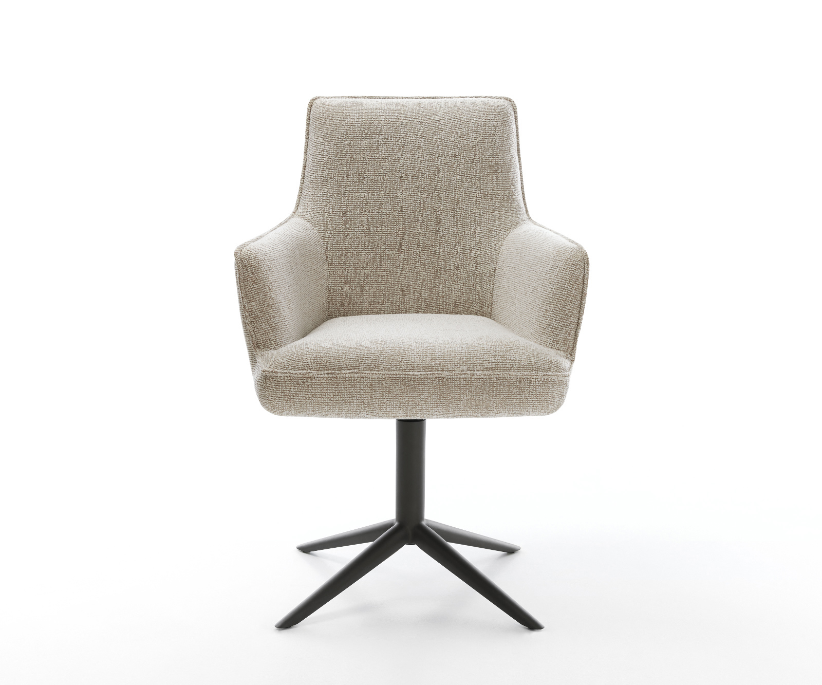 Jídelní židle Heira-Flex s područkami látka Měkký béžová křížová podnož černá 360° otočný houpací funkce taštičkové pružiny - Obrázek 2