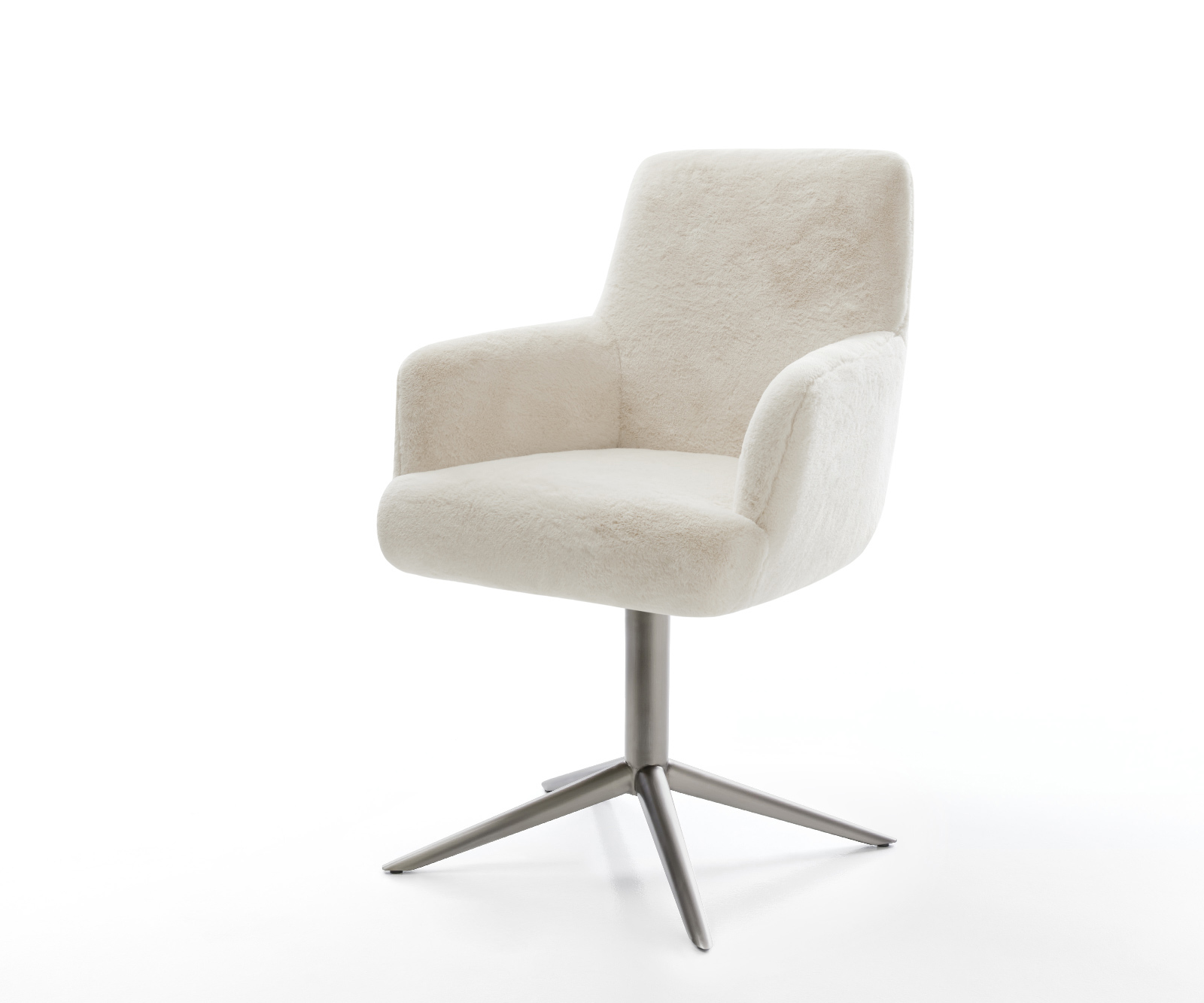 Jídelní židle Heira-Flex s područkami plyšový manšestr krémovo-bílá křížová podnož grafitová 360° otočný houpací funkce taštičkové pružiny