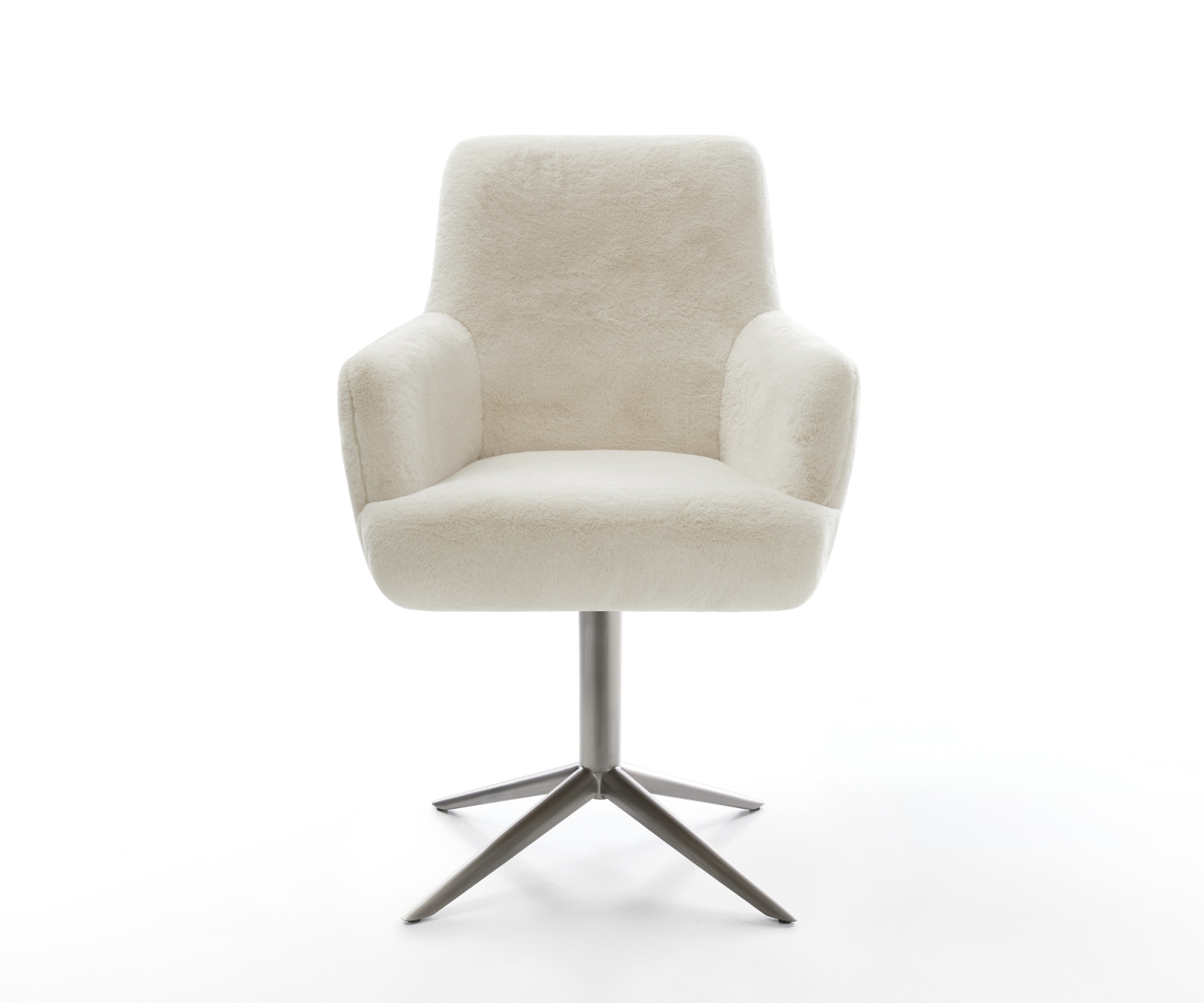 Jídelní židle Heira-Flex s područkami plyšový manšestr krémovo-bílá křížová podnož grafitová 360° otočný houpací funkce taštičkové pružiny - Obrázek 2