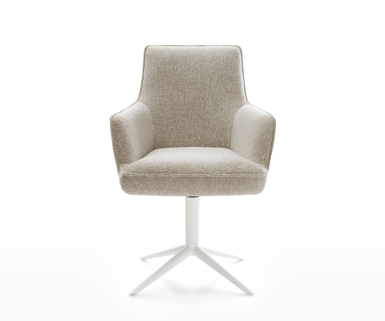 Jídelní židle Heira-Flex s područkami látka Měkký béžová křížová podnož bílá 360° otočný houpací funkce taštičkové pružiny - Obrázek 2