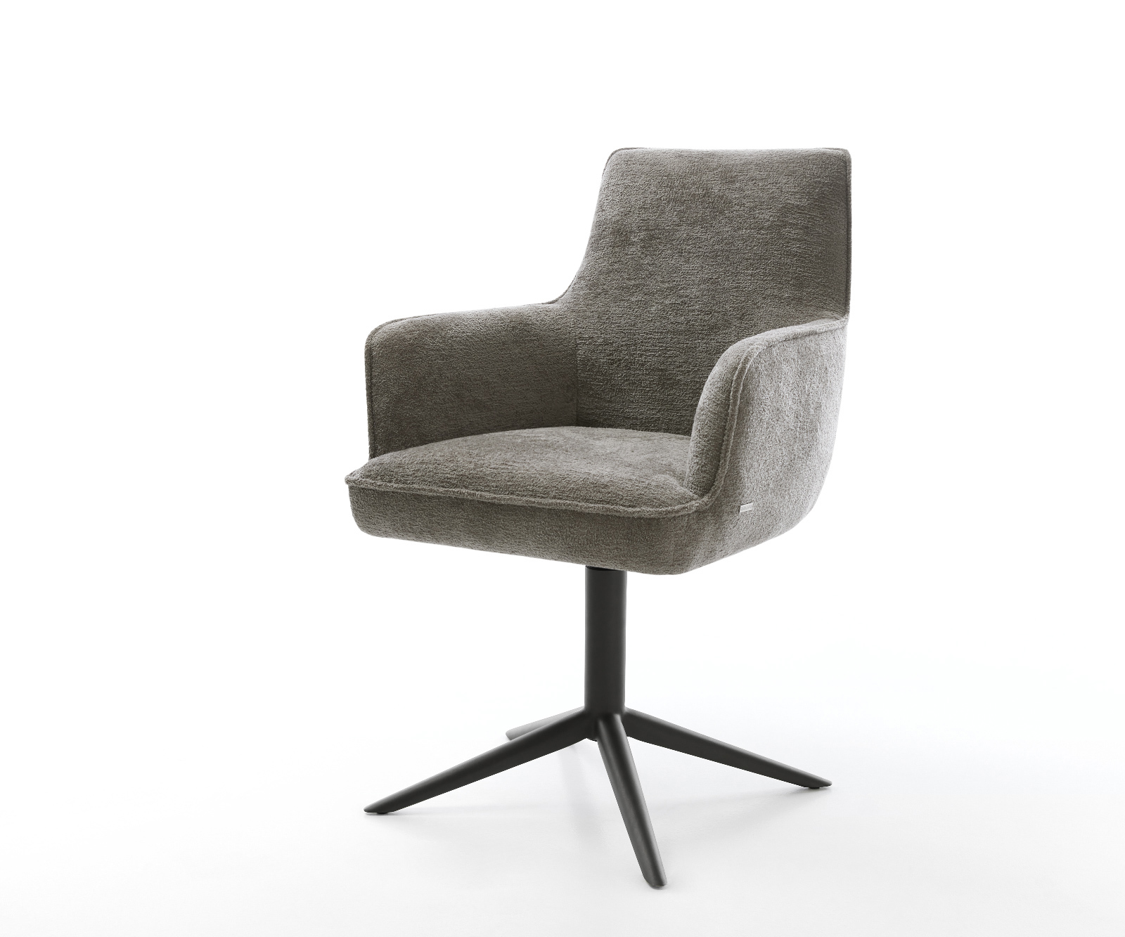 Jídelní židle Heira-Flex s područkami bouclé měkký tmavě béžová křížová podnož černá 360° otočný houpací funkce taštičkové pružiny