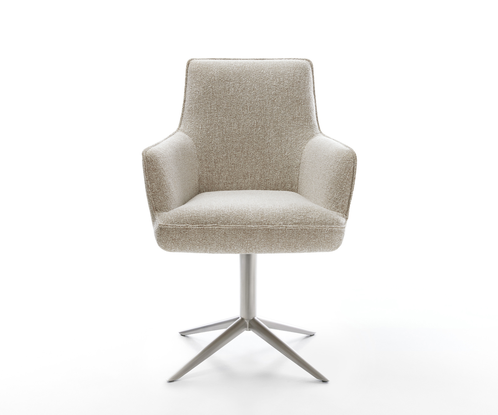 Jídelní židle Heira-Flex s područkami látka Měkký béžová křížová podnož nerezová ocel 360° otočný houpací funkce taštičkové pružiny - Obrázek 2