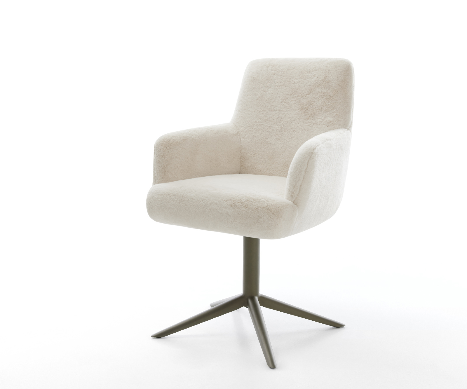 Jídelní židle Heira-Flex s područkami plyšový manšestr krémová bílá křížová podnož titanová barva 360° otočný houpací funkce taštičkové pružiny