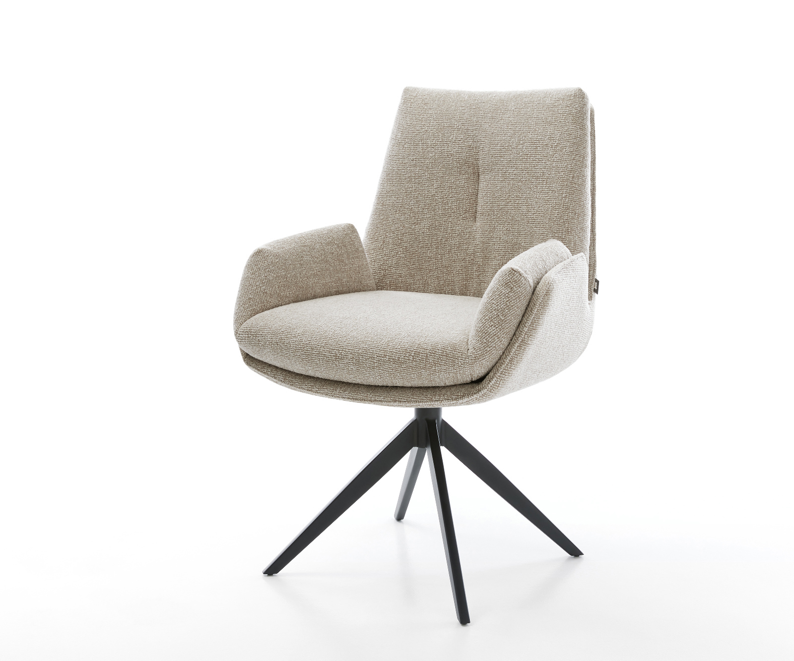 Jídelní židle Clea-Flex tkanina Měkký béžová křížová podnož široká černá 360° otočný houpací funkce