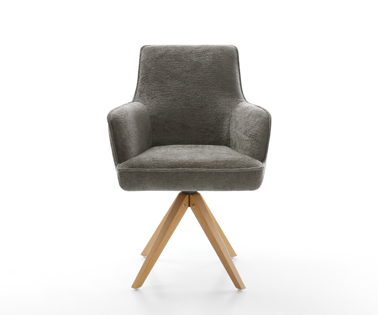 Jídelní židle Heira-Flex s područkami bouclé měkký tmavě béžová dřevěná podnož hranatá přírodní 180° otočný taštičkové pružiny - Obrázek 2