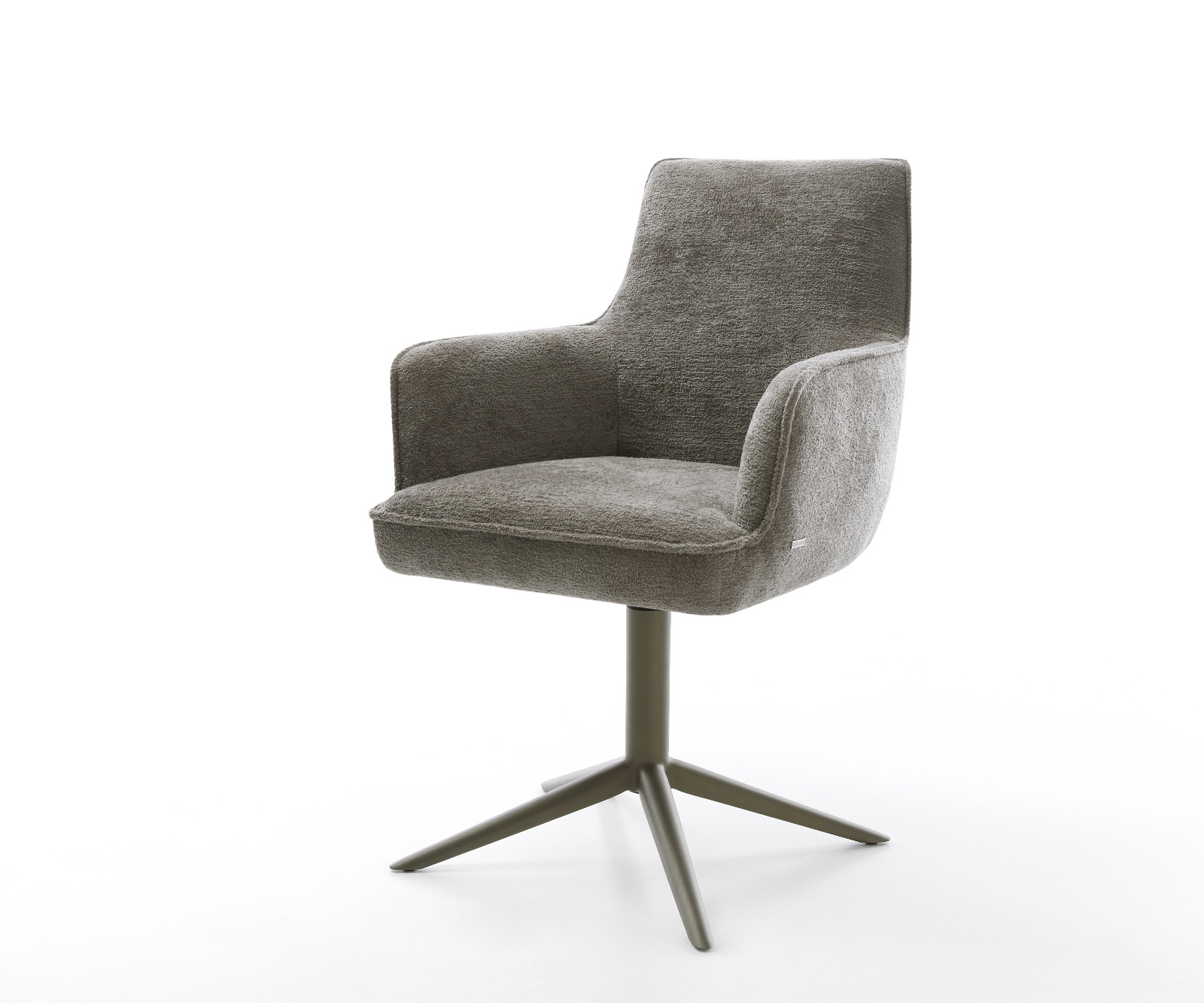 Jídelní židle Heira-Flex s područkami bouclé měkký tmavě béžová křížová podnož titanová barva 360° otočný houpací funkce taštičkové pružiny