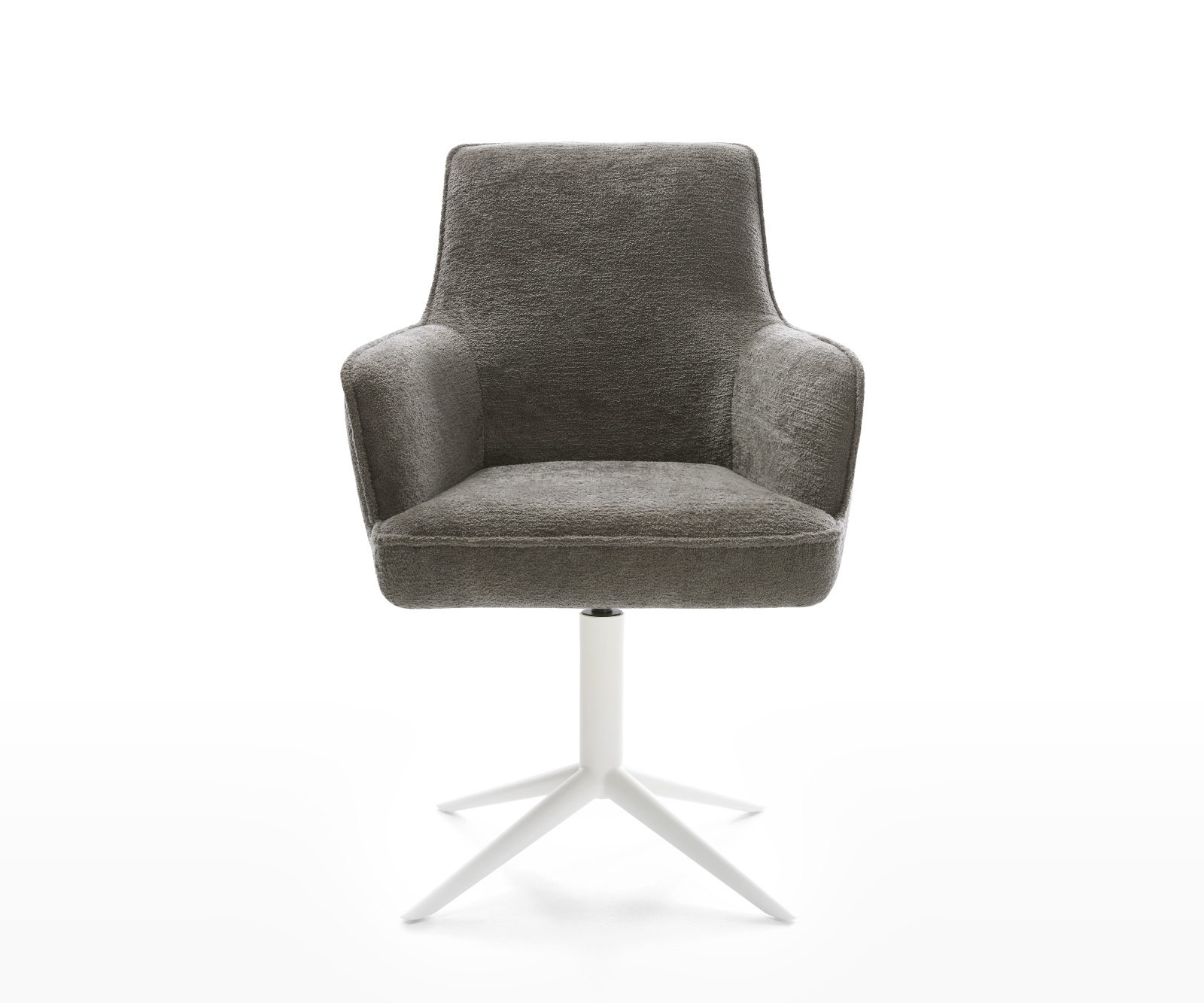 Jídelní židle Heira-Flex s područkami bouclé měkký tmavě béžová křížová podnož bílá 360° otočný houpací funkce taštičkové pružiny - Obrázek 2