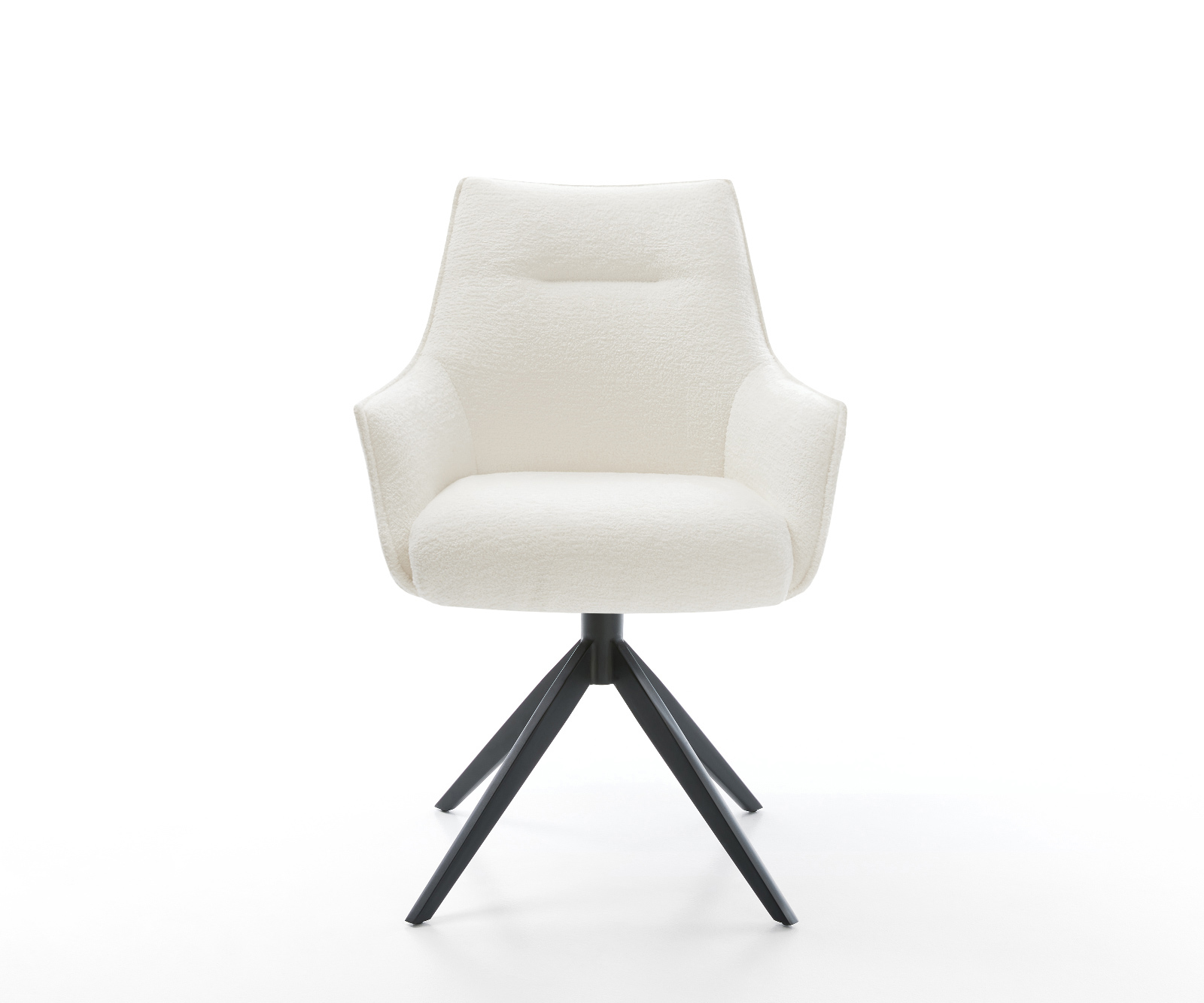 Jídelní židle Alja-Flex s područkami bouclé měkký béžová křížová podnož široká černá 360° otočný houpací funkce taštičkové pružiny - Obrázek 2