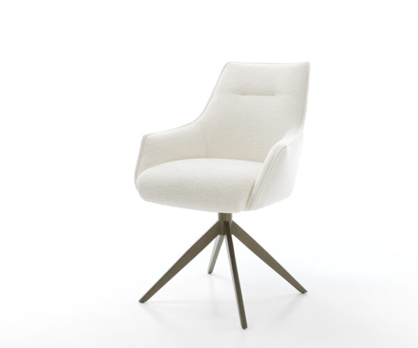 Jídelní židle Alja-Flex s područkami bouclé měkký béžová křížová podnož široká titanová barva 360° otočný houpací funkce taštičkové pružiny