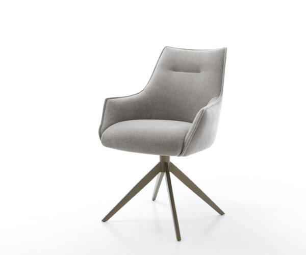 Jídelní židle Alja-Flex s područkami strukturovaná látka Měkký šedá křížová podnož široká Titanová barva 360° otočný houpací funkce taštičkové pružiny