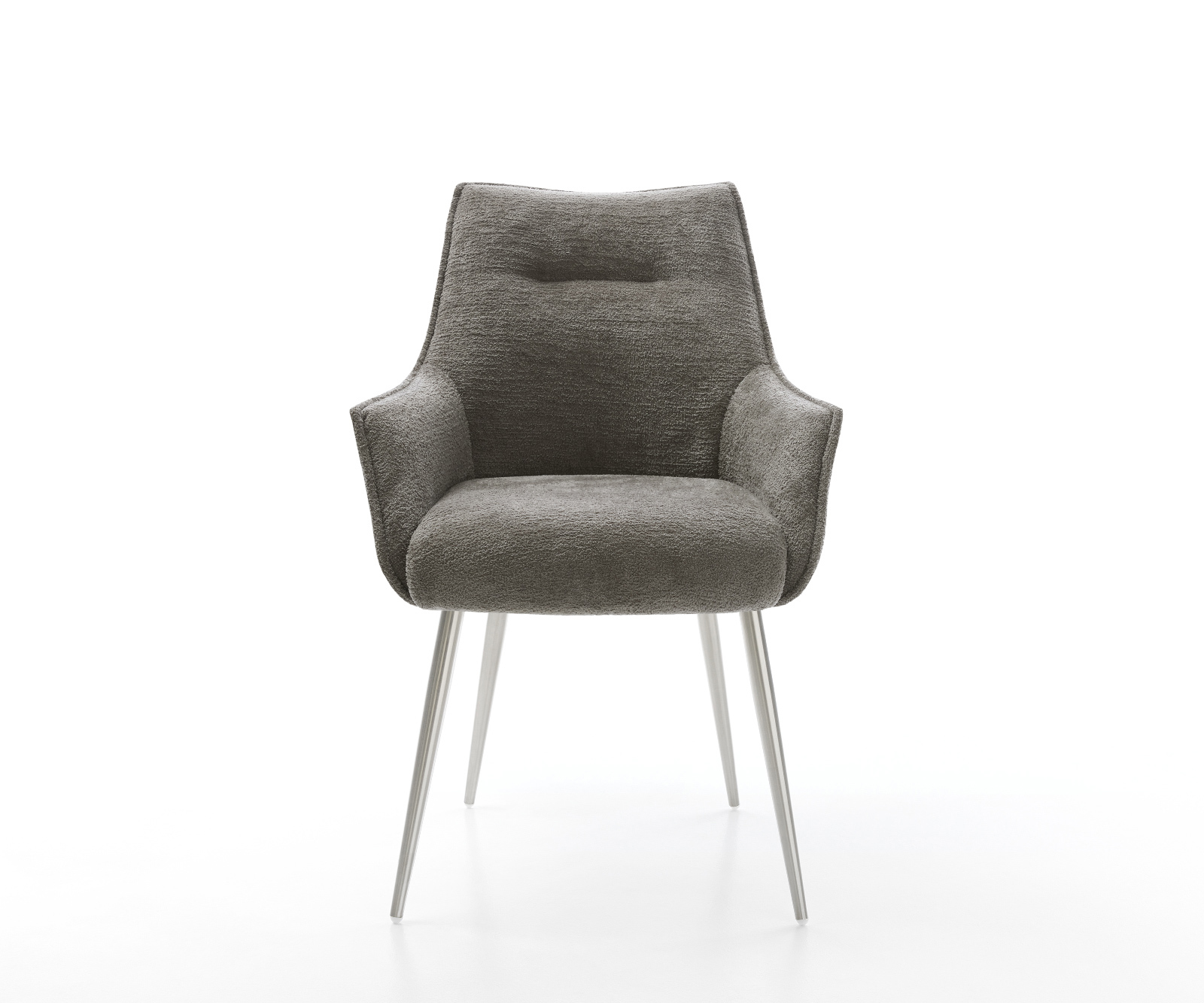 Jídelní židle Alja-Flex s područkami bouclé měkký tmavě béžová 4-nohá zúžená nerezová ocel taštičkové pružiny - Obrázek 2