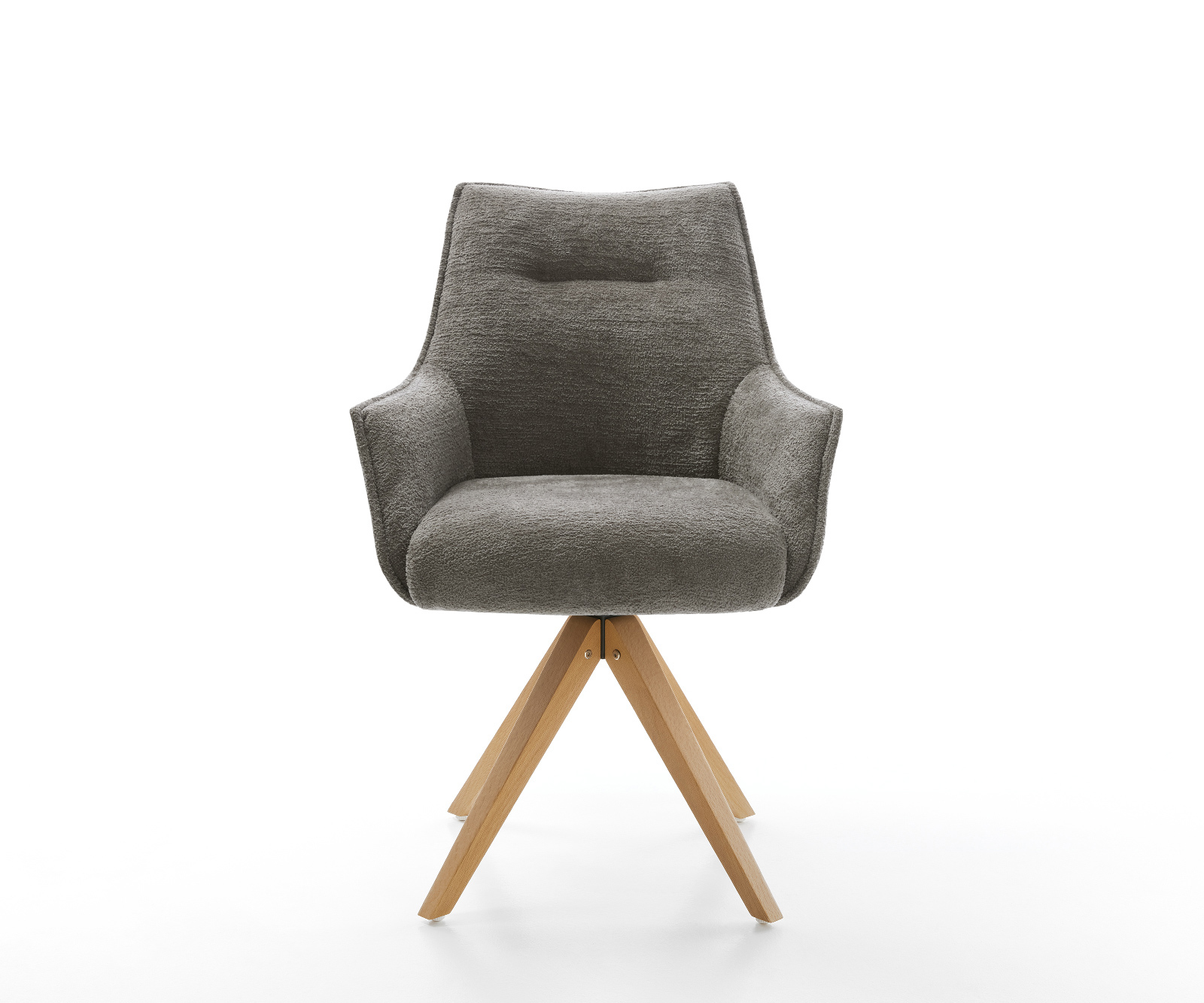 Jídelní židle Alja-Flex s područkami bouclé měkký tmavě béžová dřevěná podnož hranatá přírodní 180° otočný taštičkové pružiny - Obrázek 2