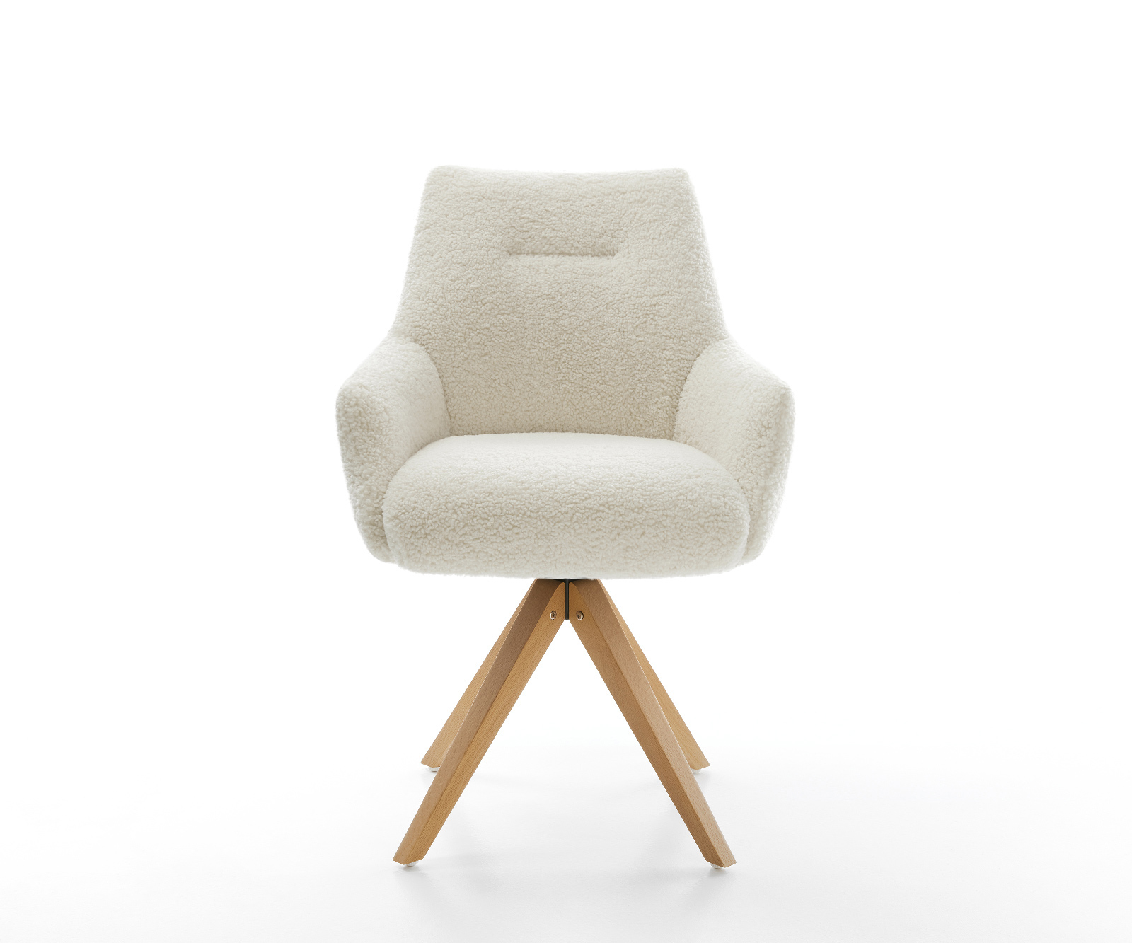 Jídelní židle Alja-Flex s područkami plyšový manšestr béžová dřevěná podnož hranatá přírodní 180° otočný taštičkové pružiny - Obrázek 2