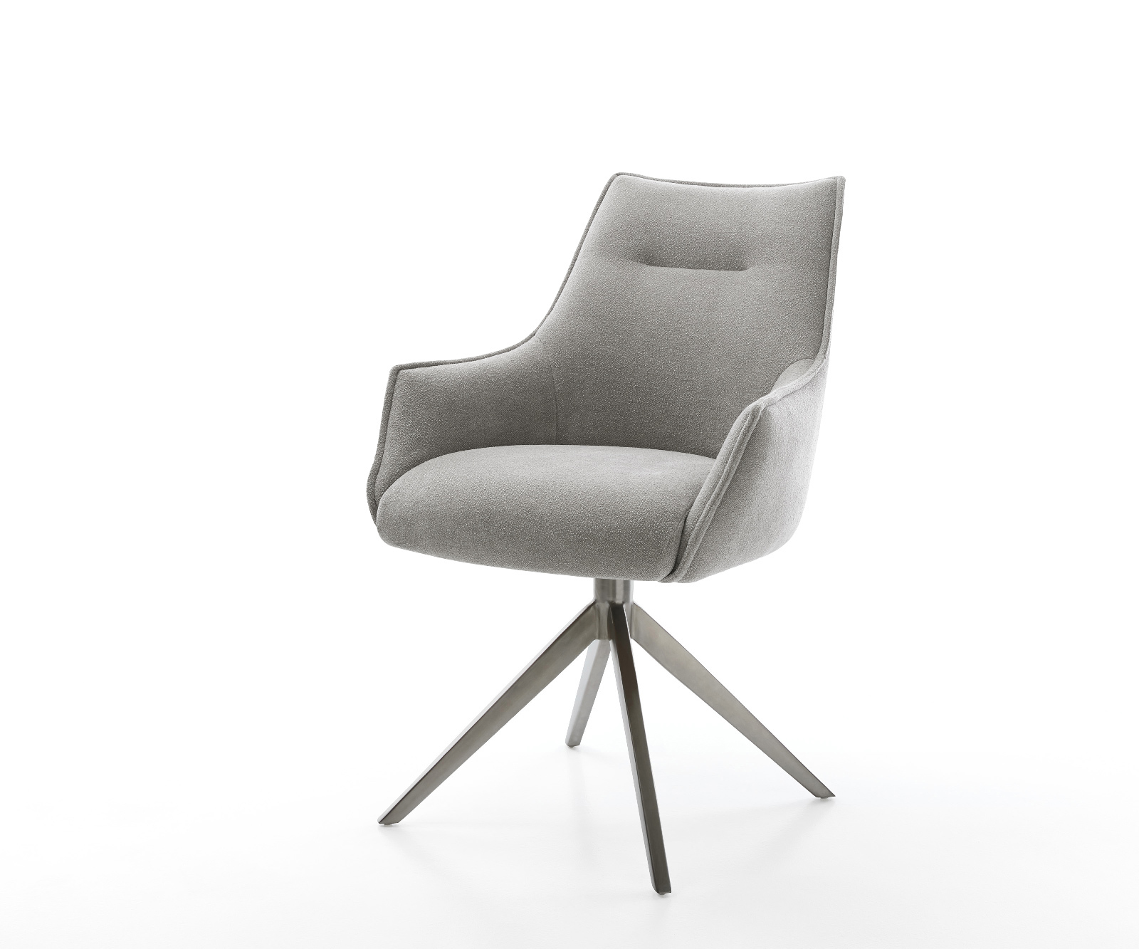 Jídelní židle Alja-Flex s područkami potahová látka Měkký šedá křížová podnož široká grafitová 360° otočná houpací funkce taštičkové pružiny