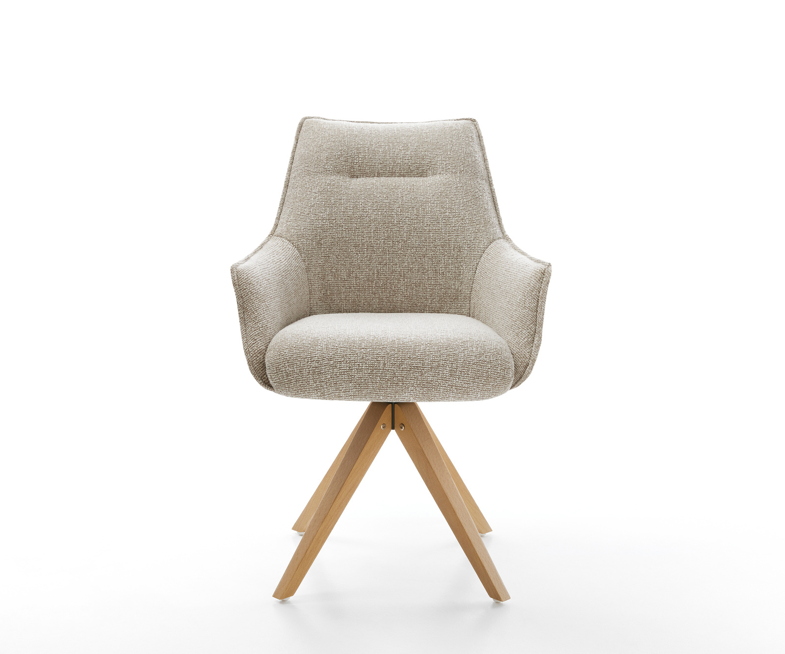 Jídelní židle Alja-Flex s područkami látka Měkký béžová dřevěná podnož hranatý přírodní 180° otočný taštičkové pružiny - Obrázek 2