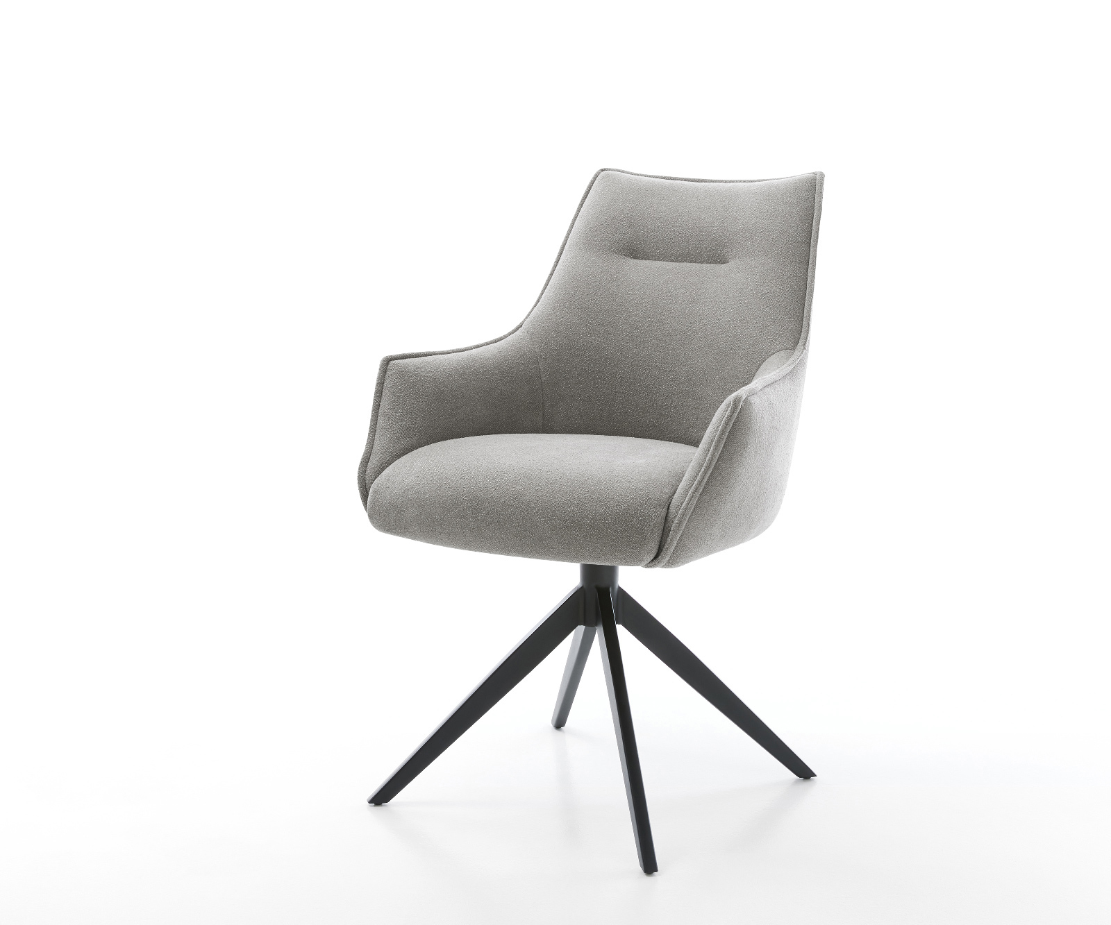 Jídelní židle Alja-Flex s područkami potahová látka Měkký šedá křížová podnož široká černá 360° otočná houpací funkce taštičkové pružiny