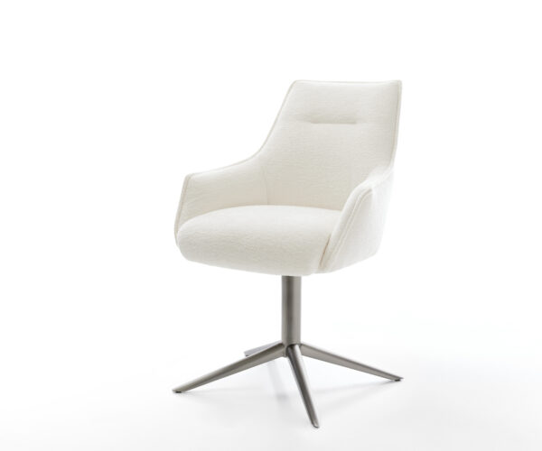 Jídelní židle Alja-Flex s područkami bouclé měkký béžová křížová podnož grafit 360° otočný houpací funkce taštičkové pružiny