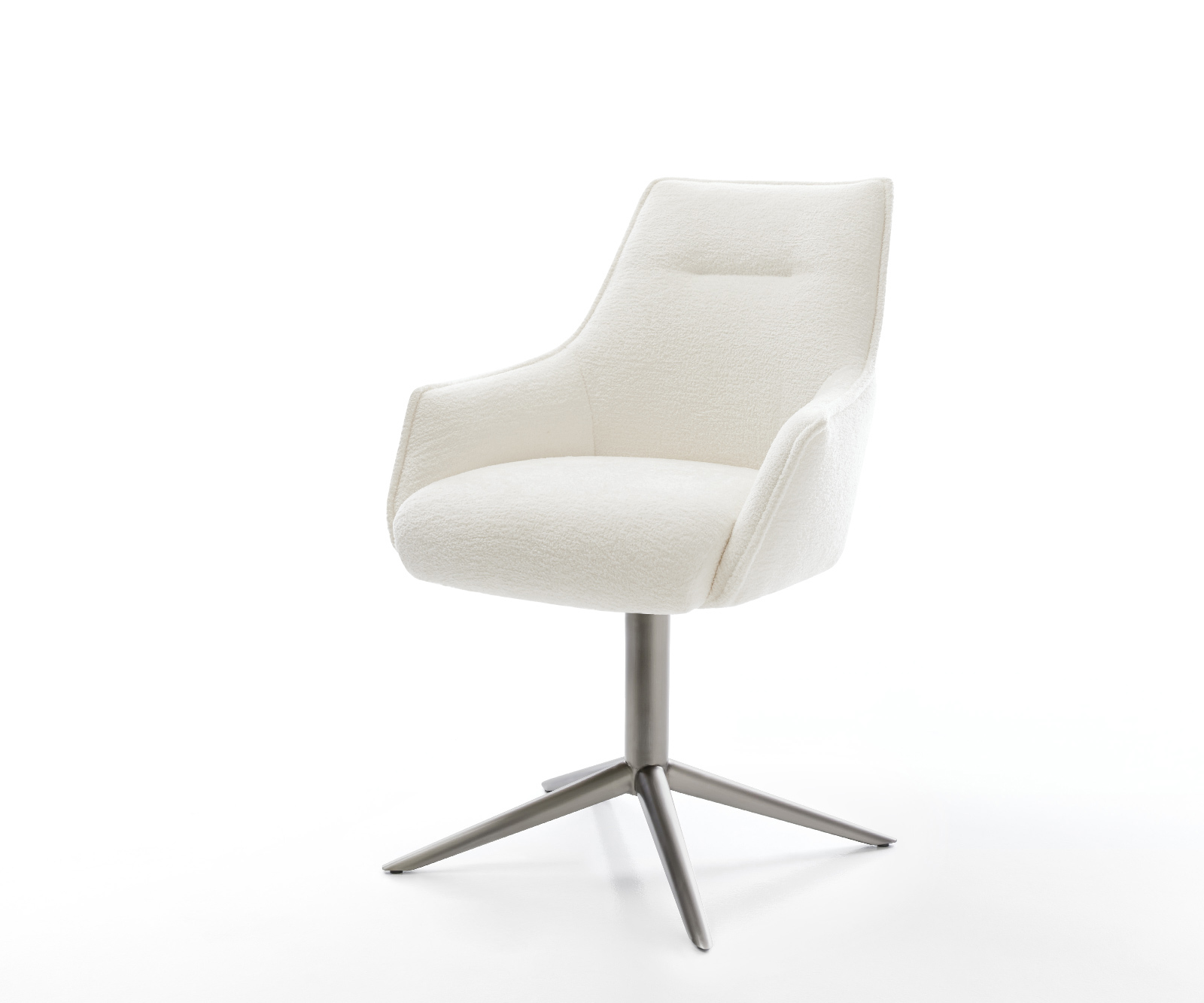 Jídelní židle Alja-Flex s područkami bouclé měkký béžová křížová podnož grafit 360° otočný houpací funkce taštičkové pružiny